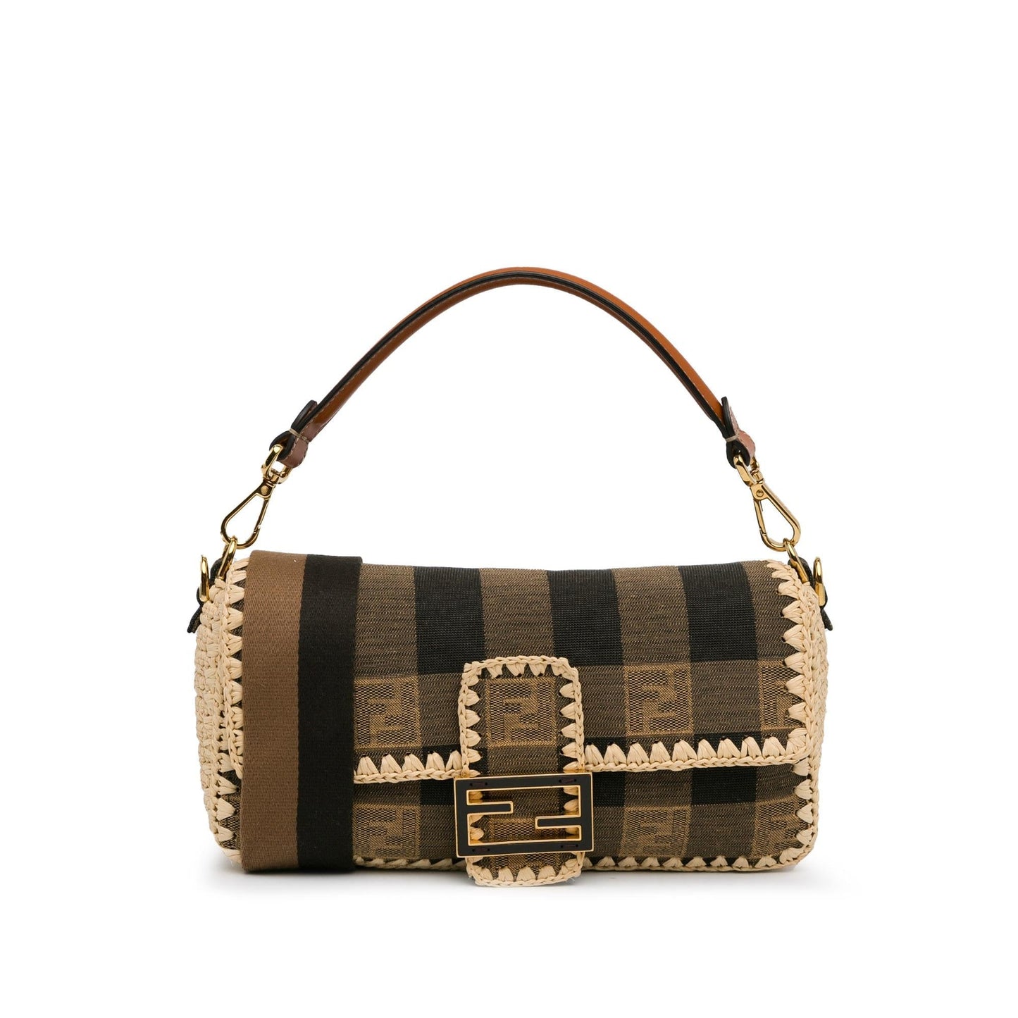 Fendi Pequin Gingham And Baguette Satchel Shg Mqy3Hf Canvas Raffia Satchel Bag