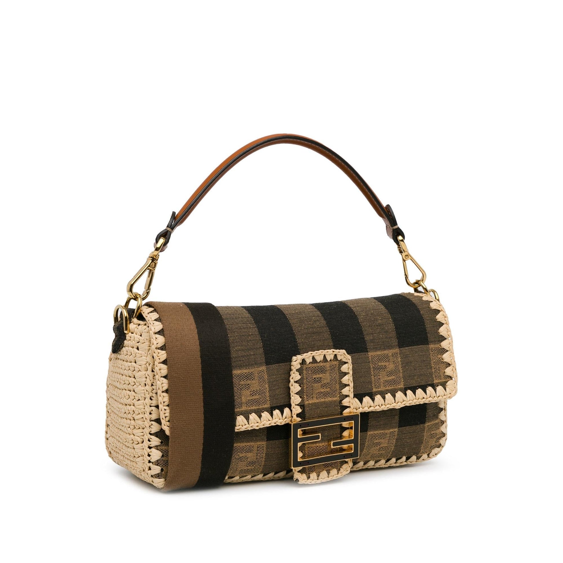 Fendi Pequin Gingham And Baguette Satchel Shg Mqy3Hf Canvas Raffia Satchel Bag