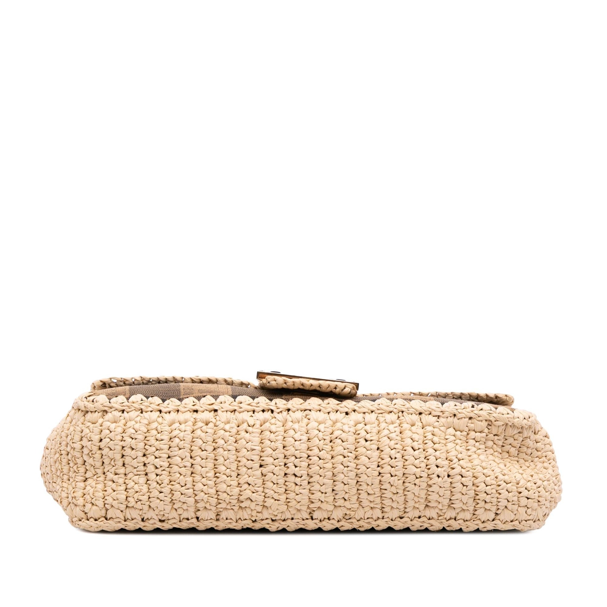 Fendi Pequin Gingham And Baguette Satchel Canvas Raffia Satchel Bag