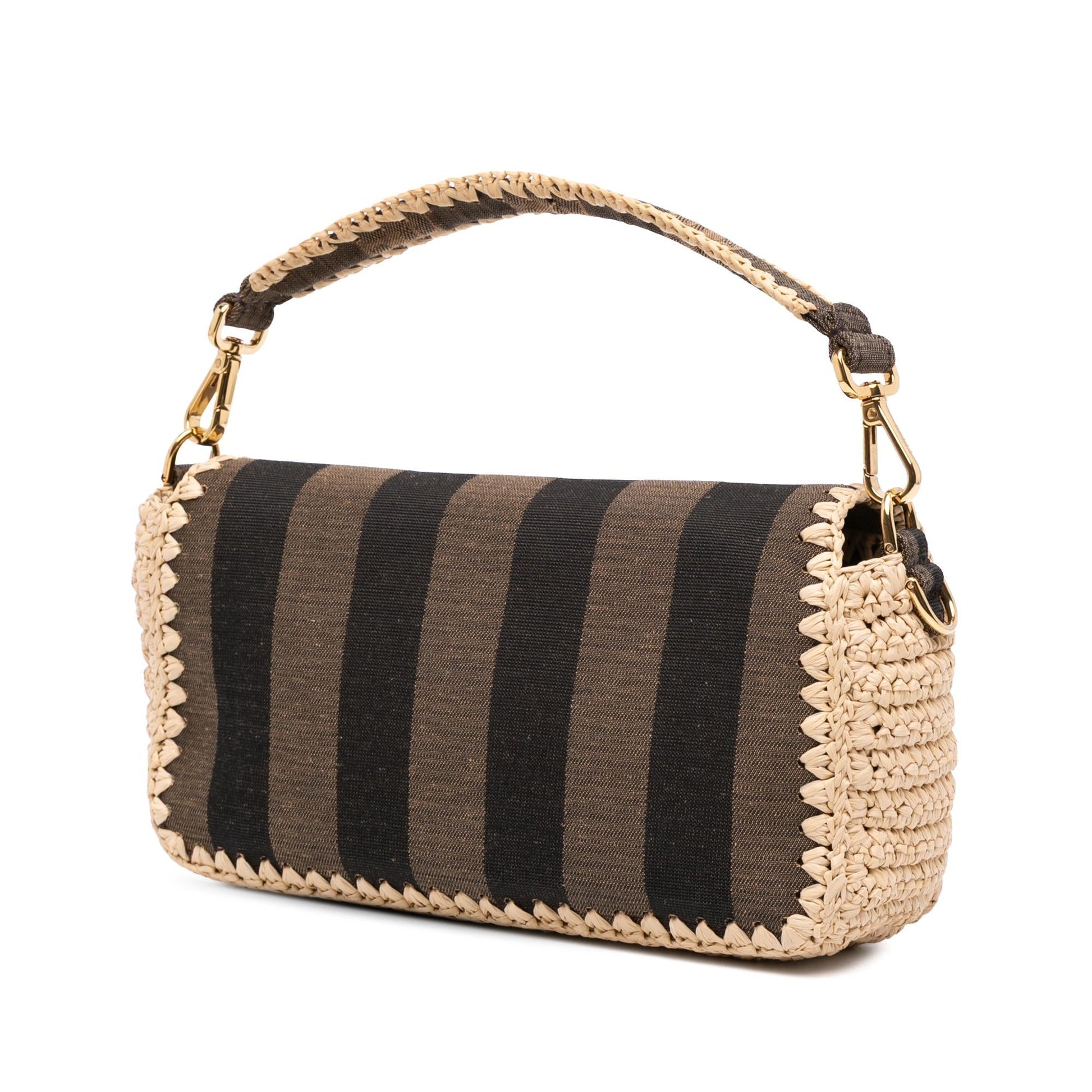 Fendi Pequin Gingham And Baguette Satchel Canvas Raffia Satchel Bag