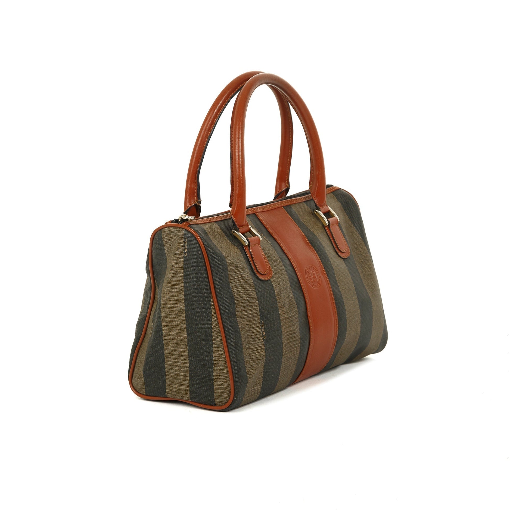 Fendi Pequin Stripe Boston Bag Travel Bag