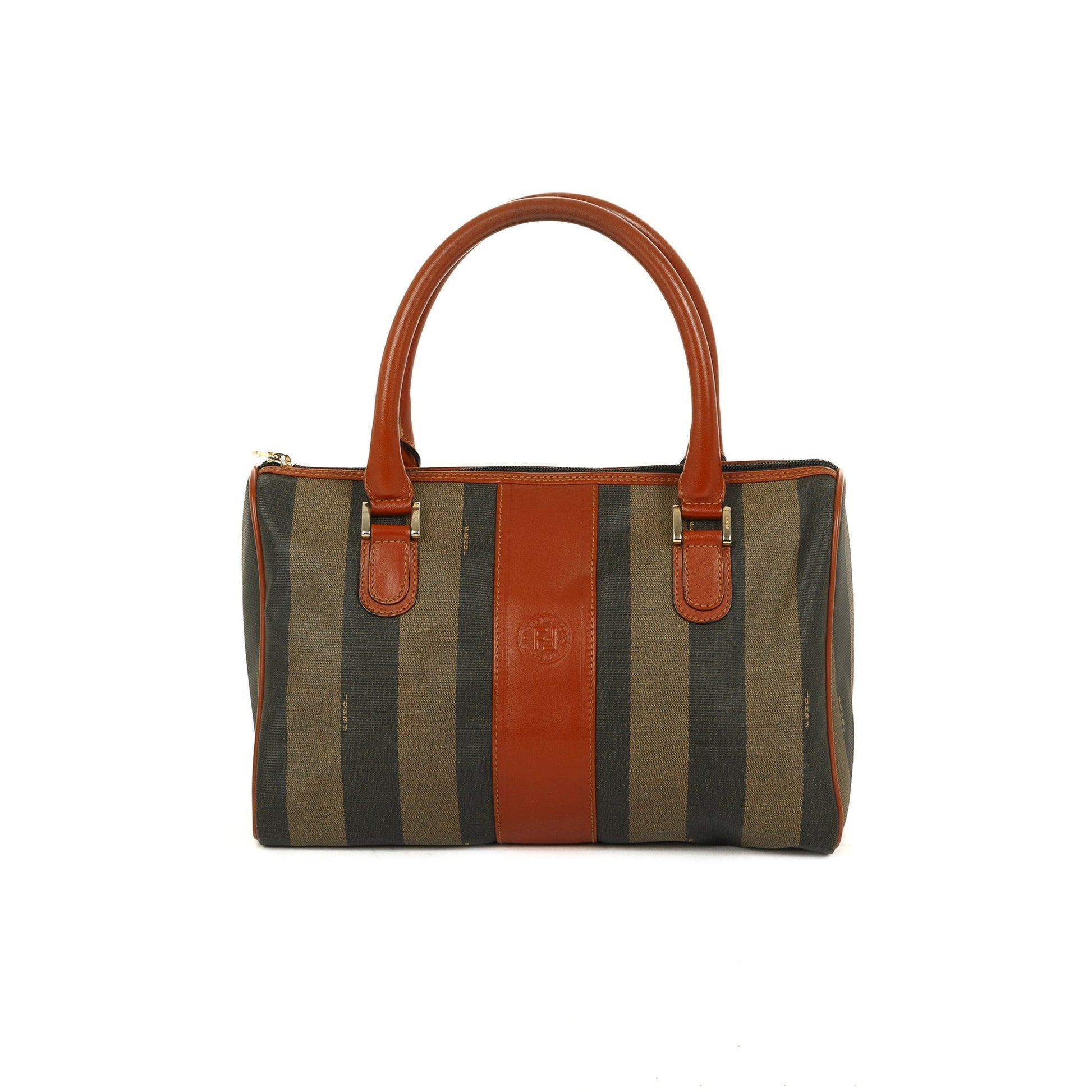 Fendi Pequin Stripe Boston Bag Travel Bag