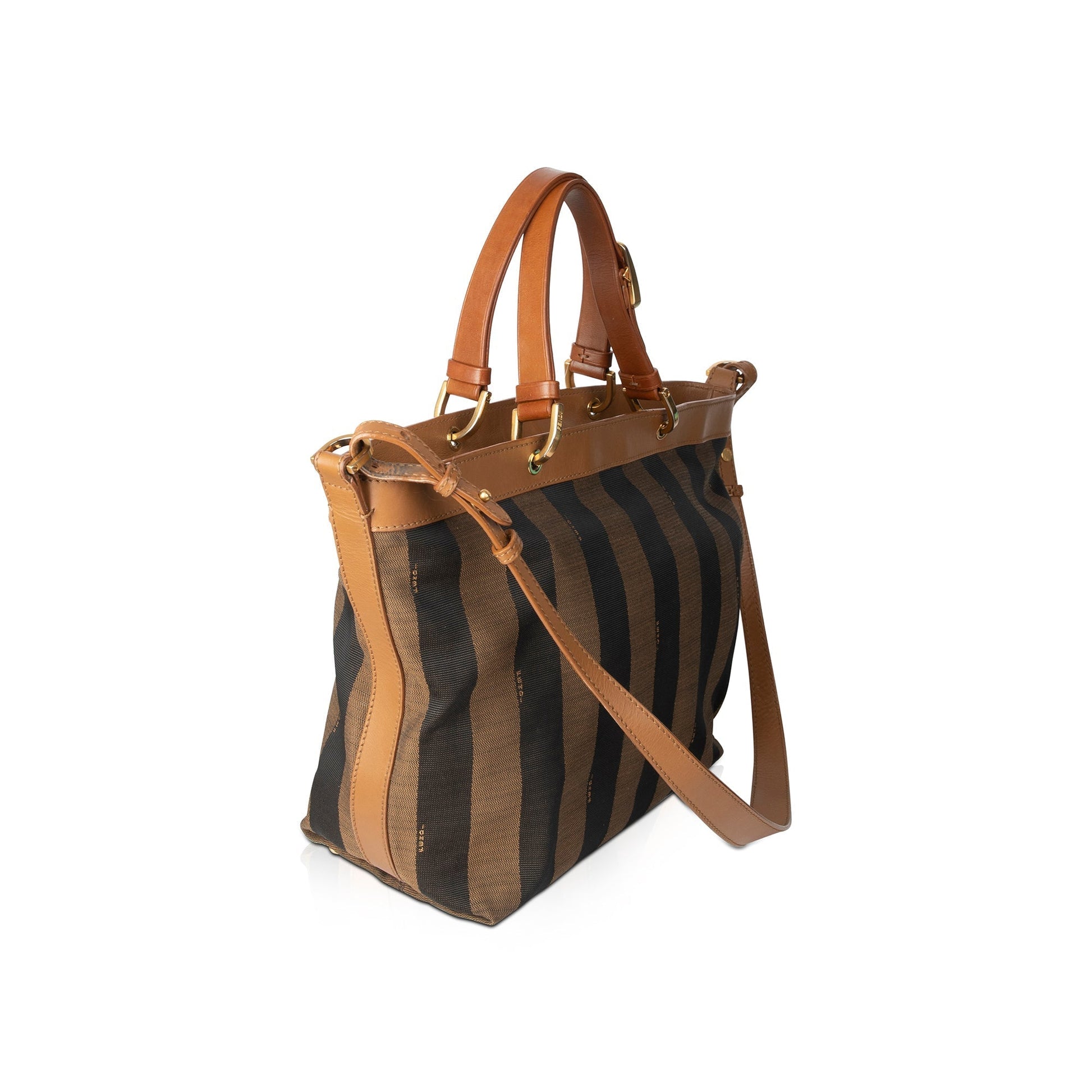 Fendi Pequin Stripe Tote Leather Canvas Tote Bag