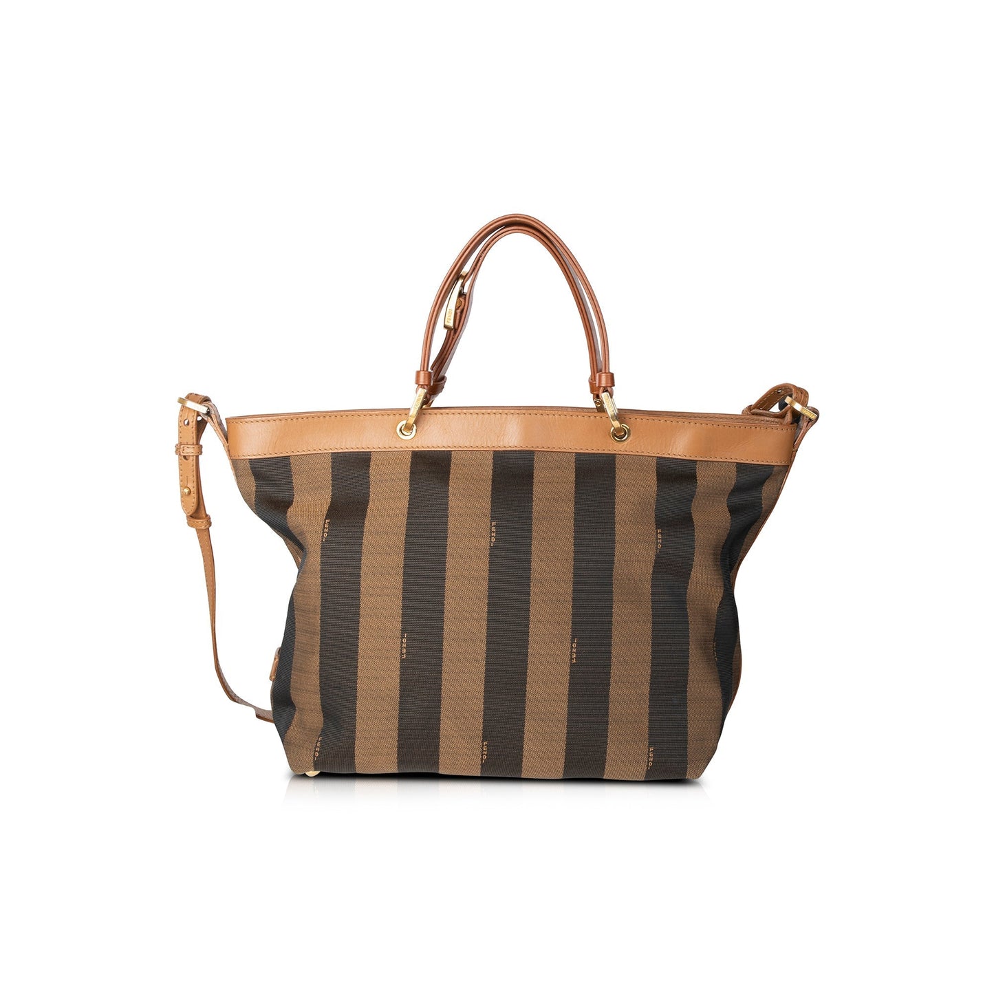 Fendi Pequin Stripe Tote Leather Canvas Tote Bag