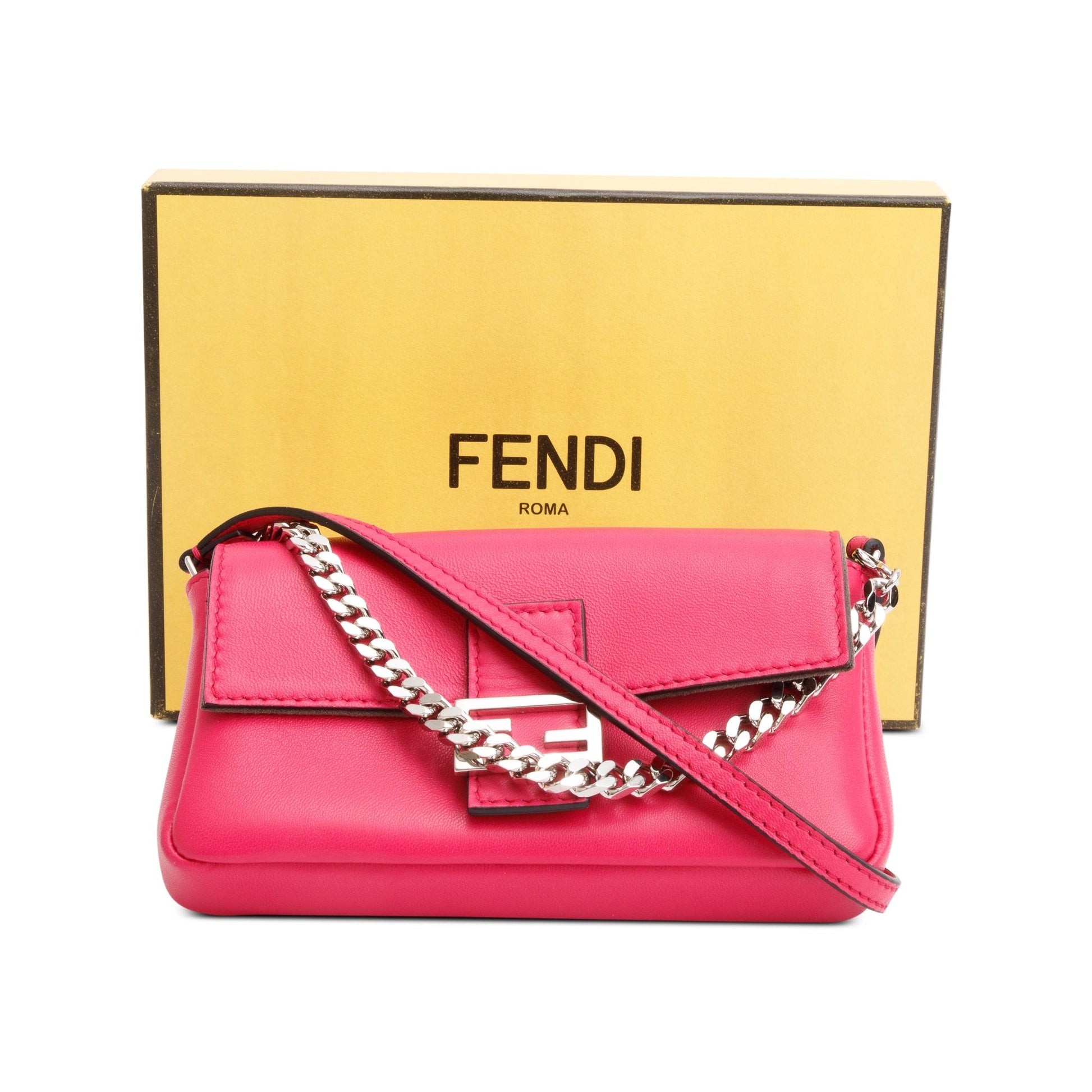 Fendi Calfskin Micro Baguette Bag Leather Pink Travel Bag