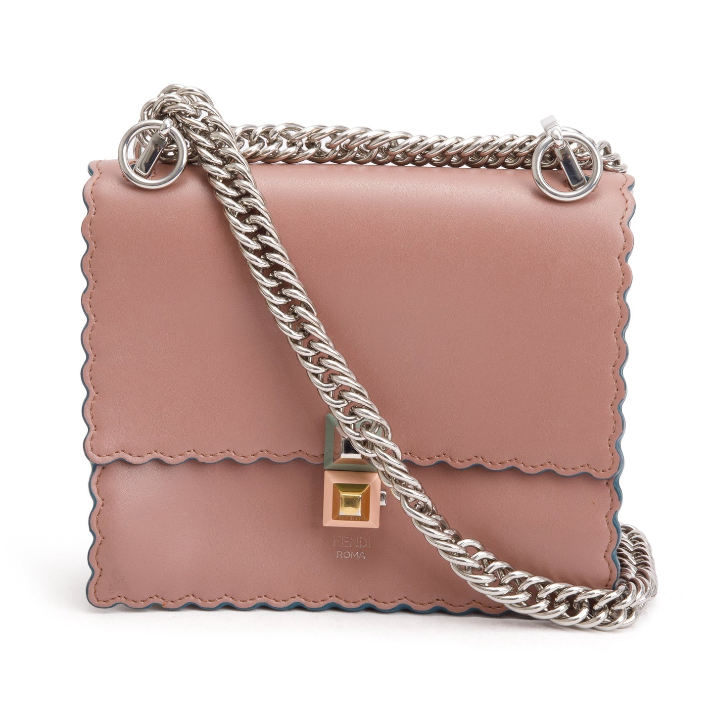 Fendi Calfskin Kan Scallop Shoulder Bag Leather Pink