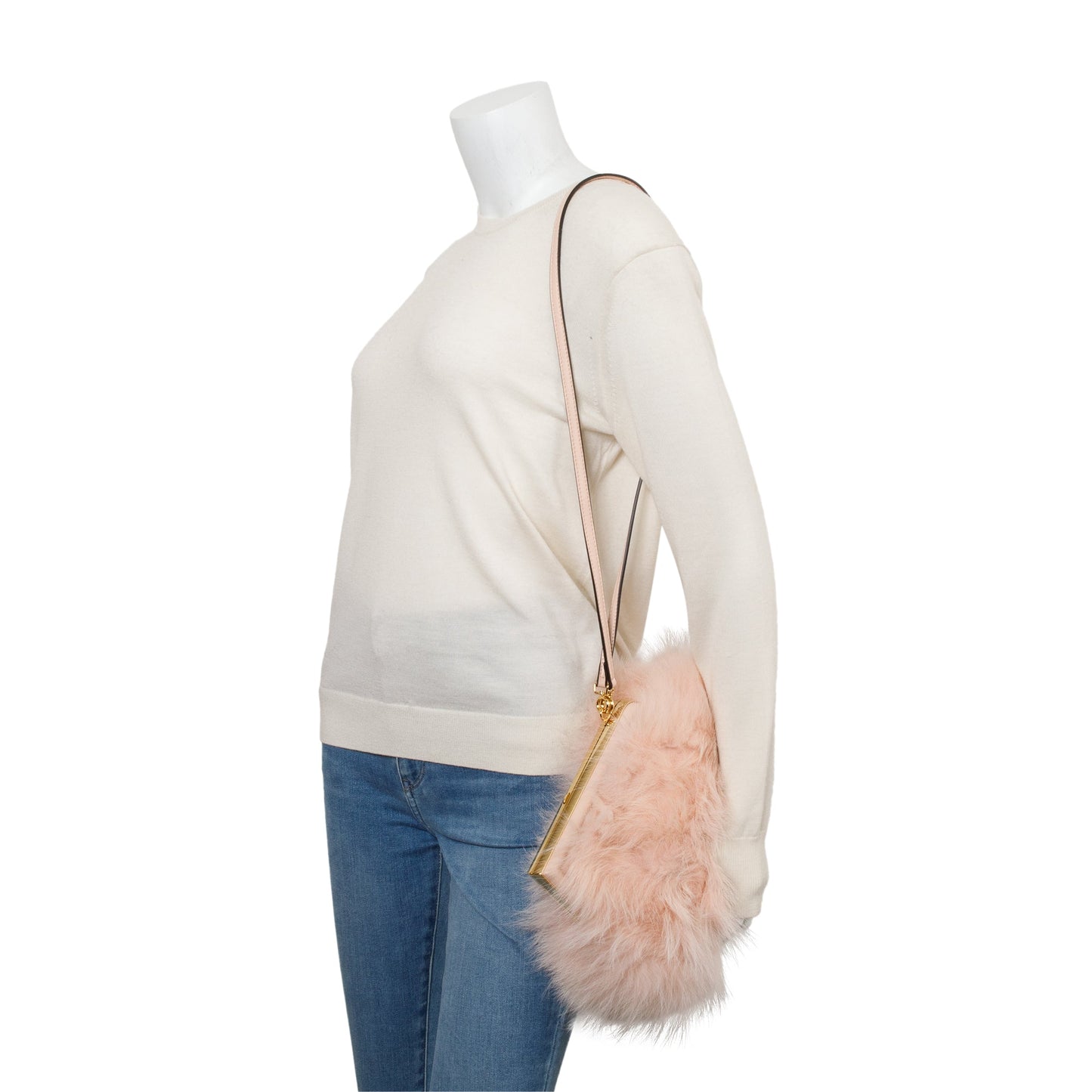 Fendi Nappa Fox Fur First Bag Leather Pink Travel Bag
