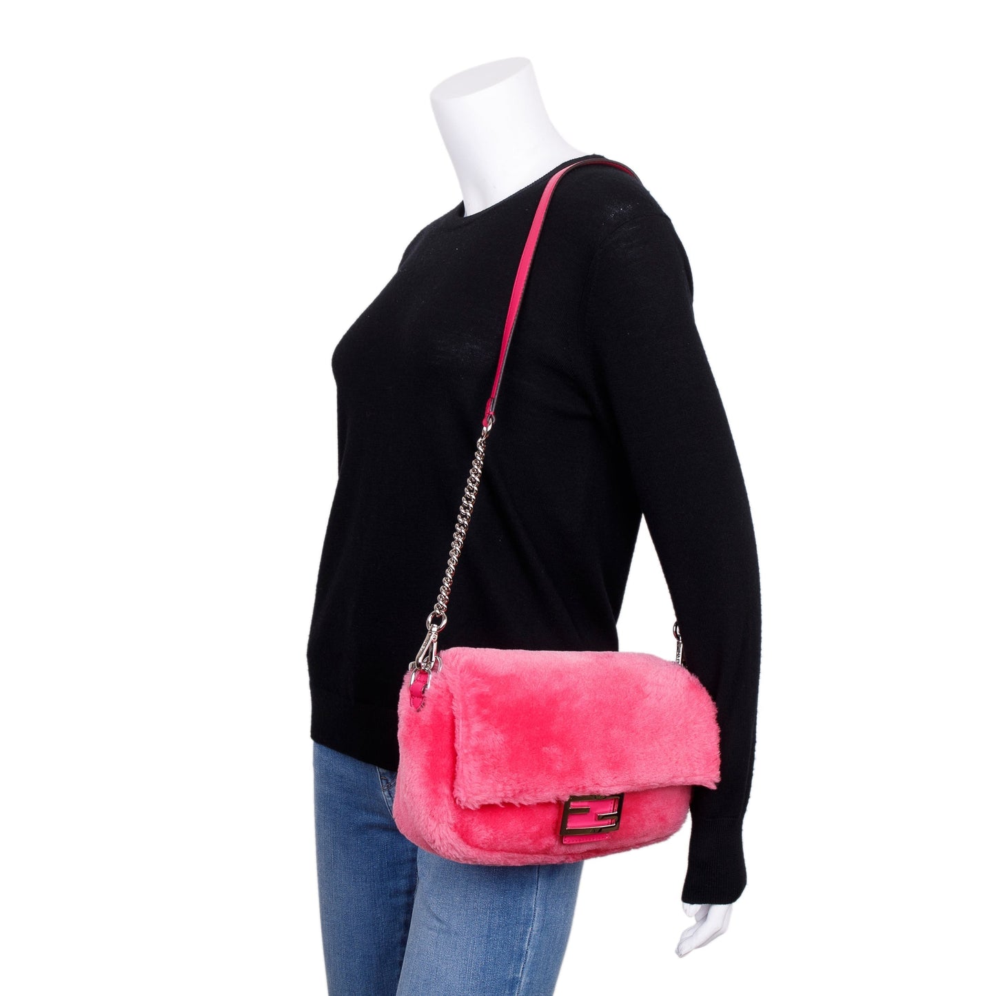 Fendi Shearling Baguette Nm Shoulder Bag Pink