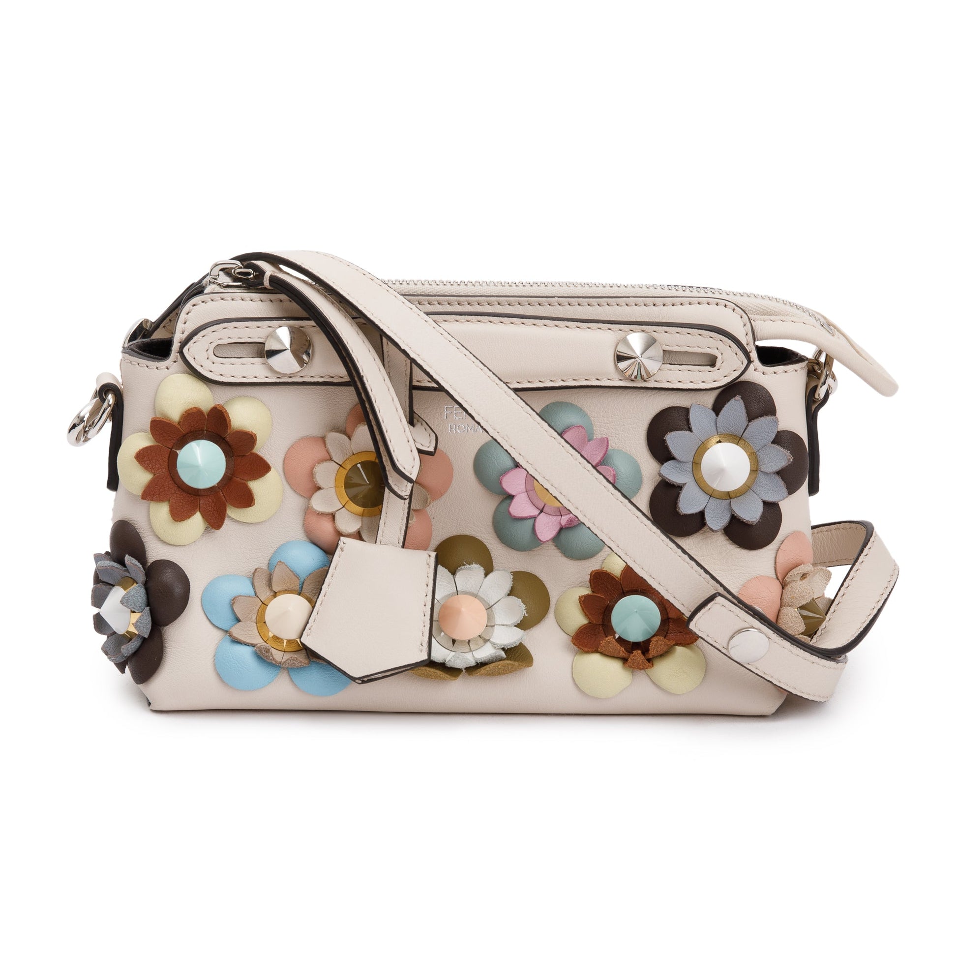Fendi Vitello Dolce Flowerland By The Way Boston Pink Mini Travel Bag