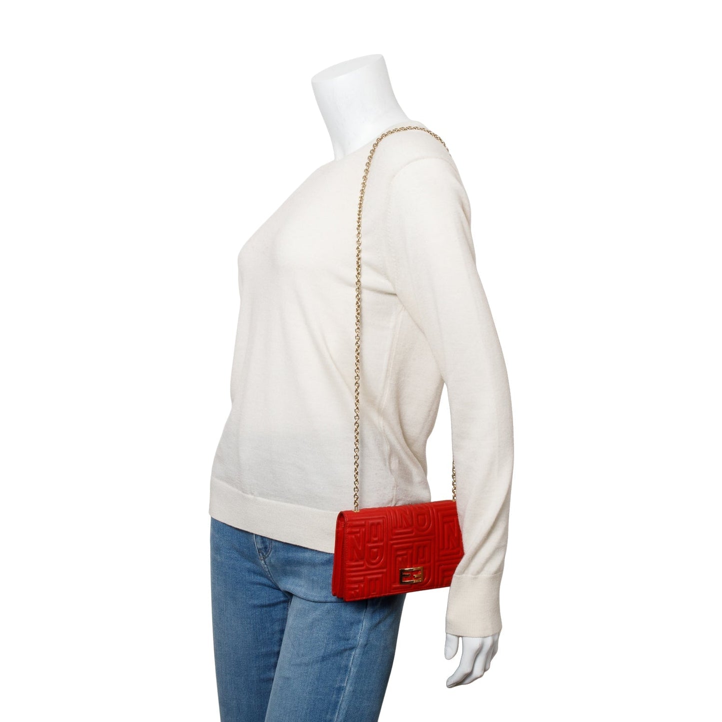 Fendi Logo Embossed Nappa Clutch Bag Leather Red