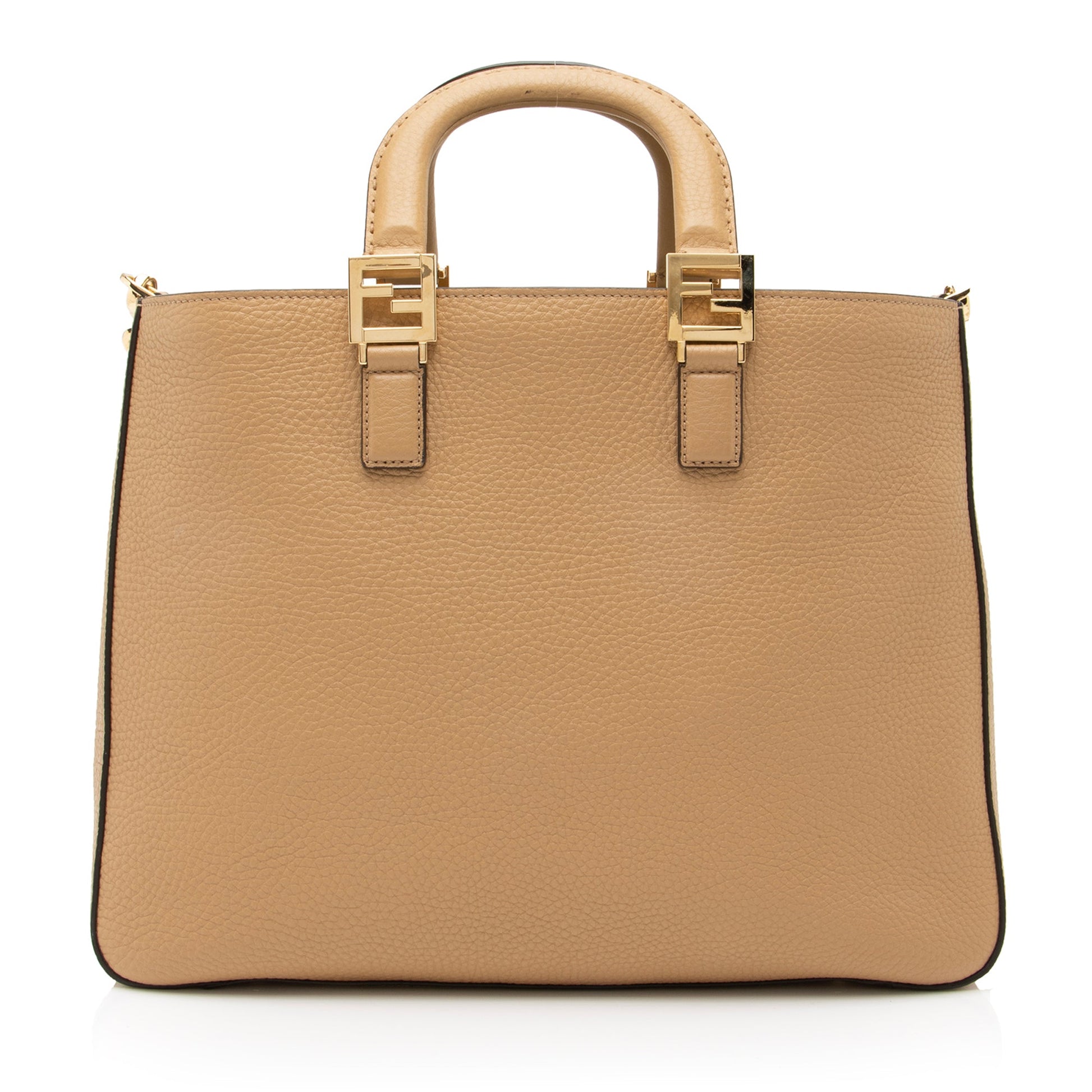 Fendi Calfskin Romano Selleria Ff Handle Tote Shf Medium Tote Bag