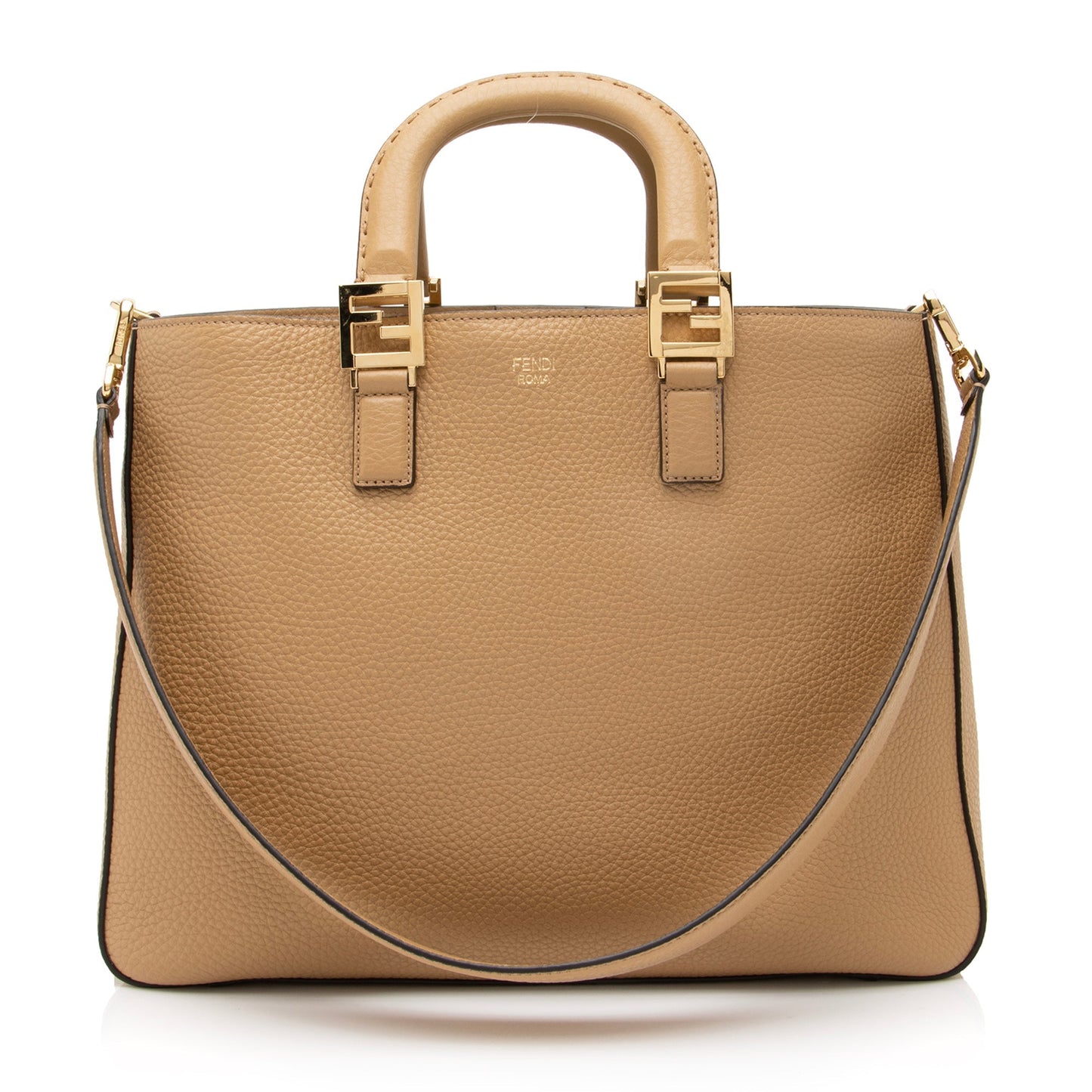 Fendi Calfskin Romano Selleria Ff Handle Tote Shf Medium Tote Bag