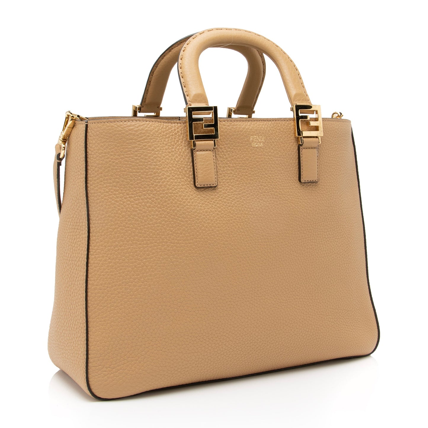 Fendi Calfskin Romano Selleria Ff Handle Tote Shf Medium Tote Bag