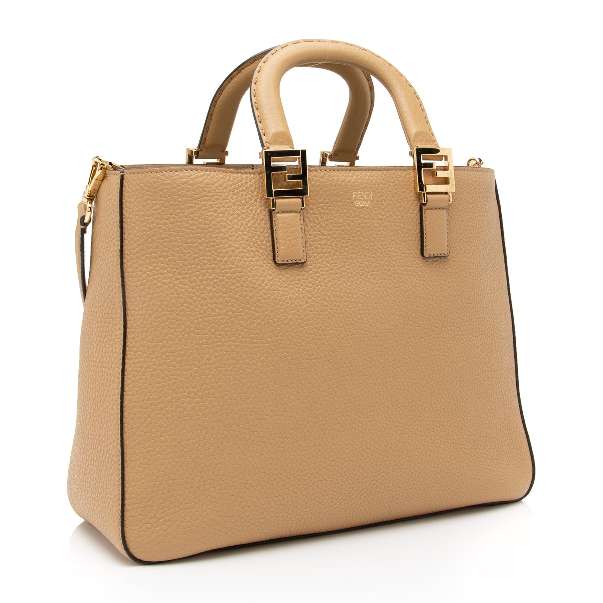 Fendi Calfskin Romano Selleria Ff Handle Tote Shf Medium Tote Bag