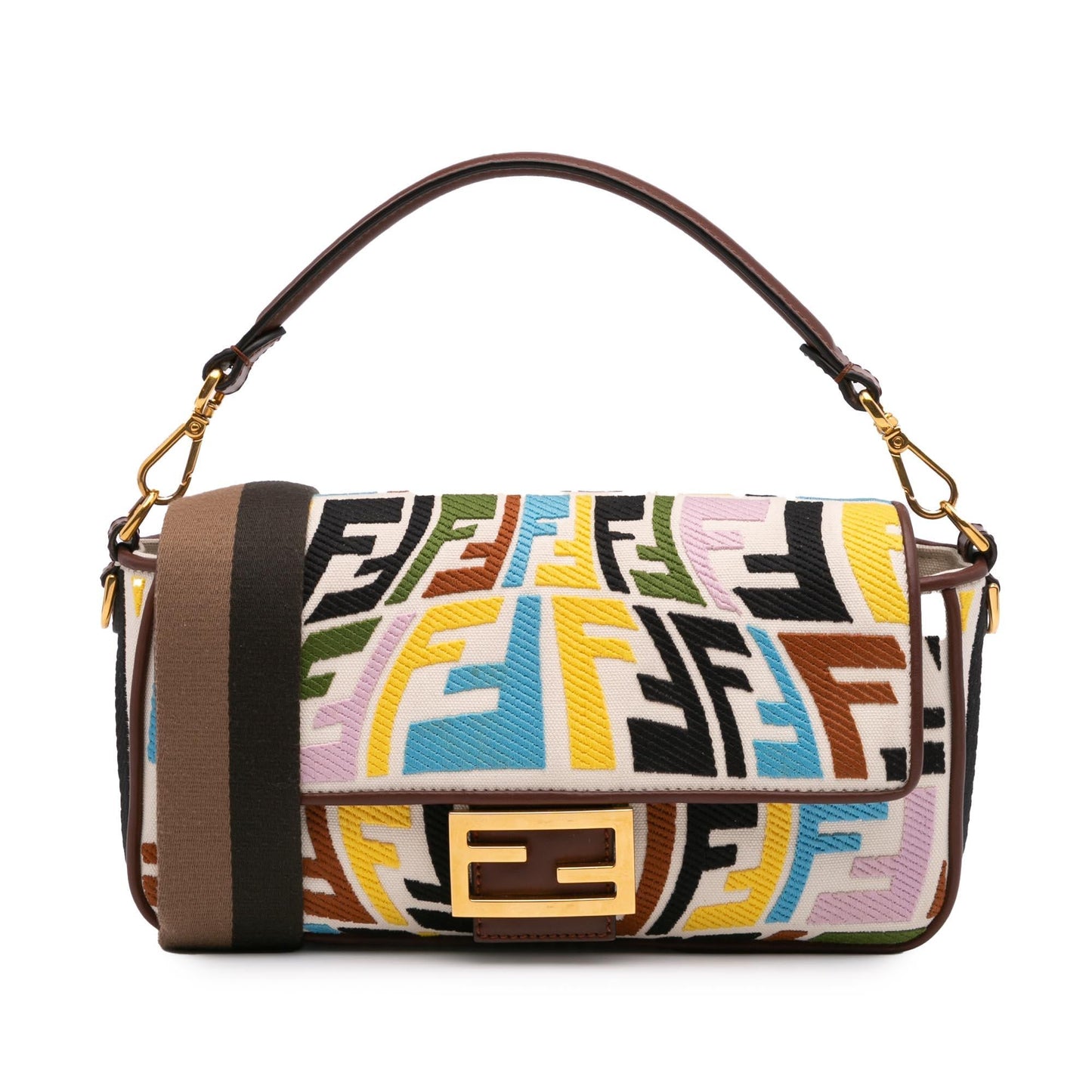 Fendi Sarah Coleman Zucca Fish Eye Vertigo Baguette Satchel Canvas Embroidered Satchel Bag