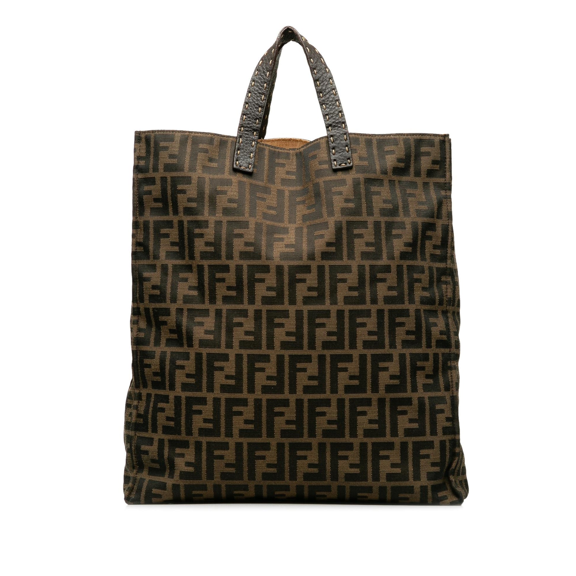 Fendi Selleria Trimmed Zucca Vertical Tote Shg Axod86 Tote Bag