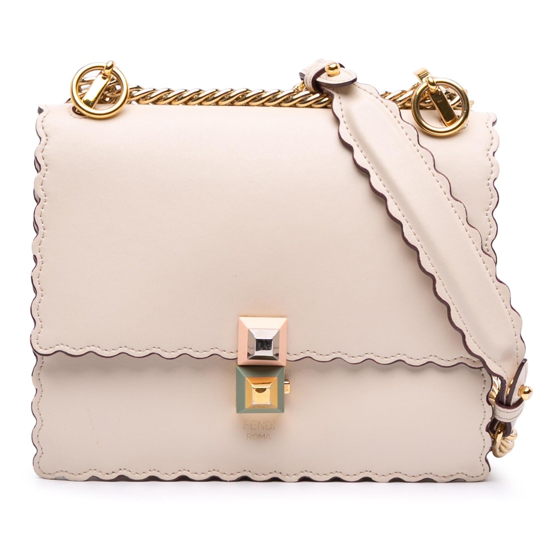 Fendi Scalloped Kan Crossbody Leather Small Crossbody Bag
