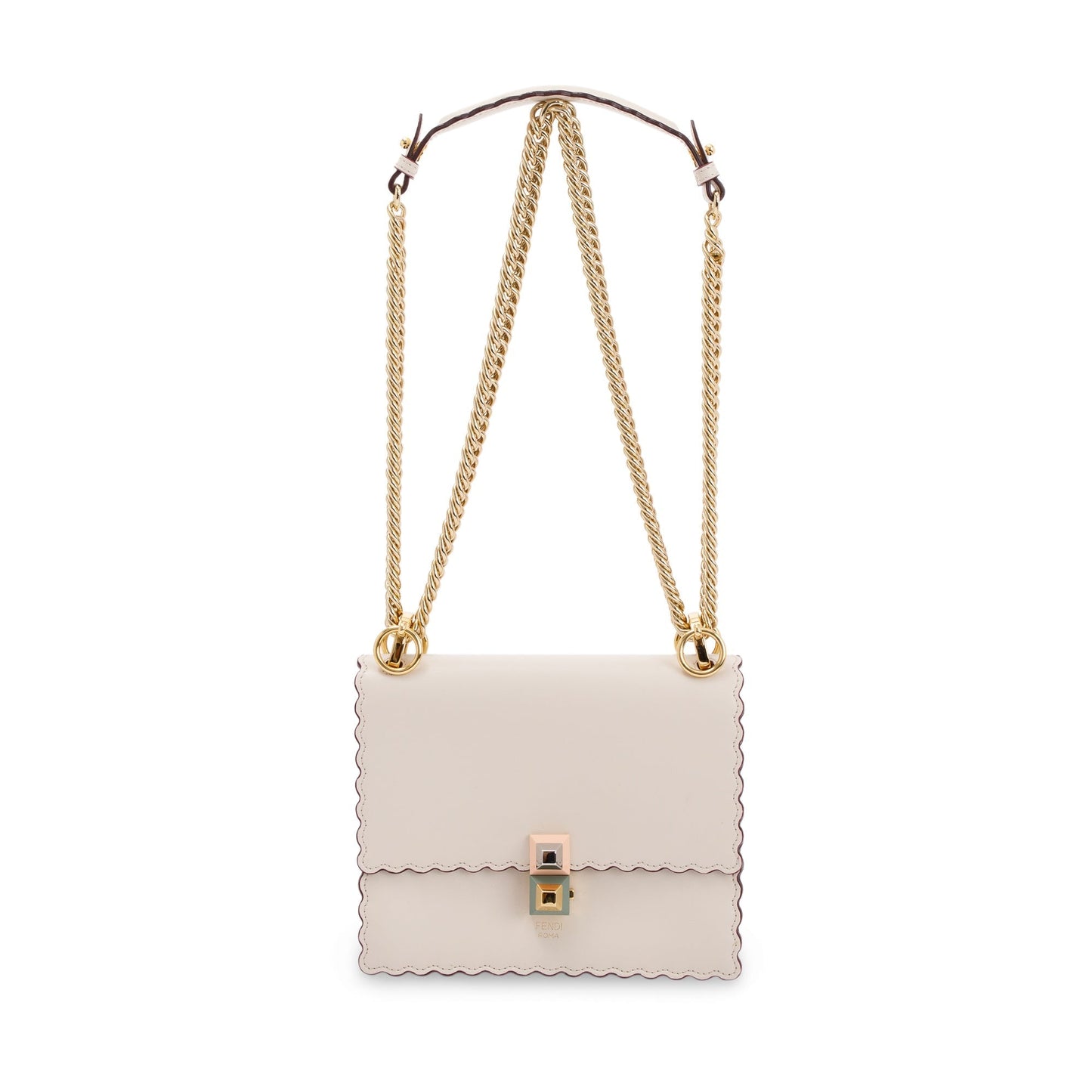 Fendi Scalloped Studded Kan Shoulder Bag Small