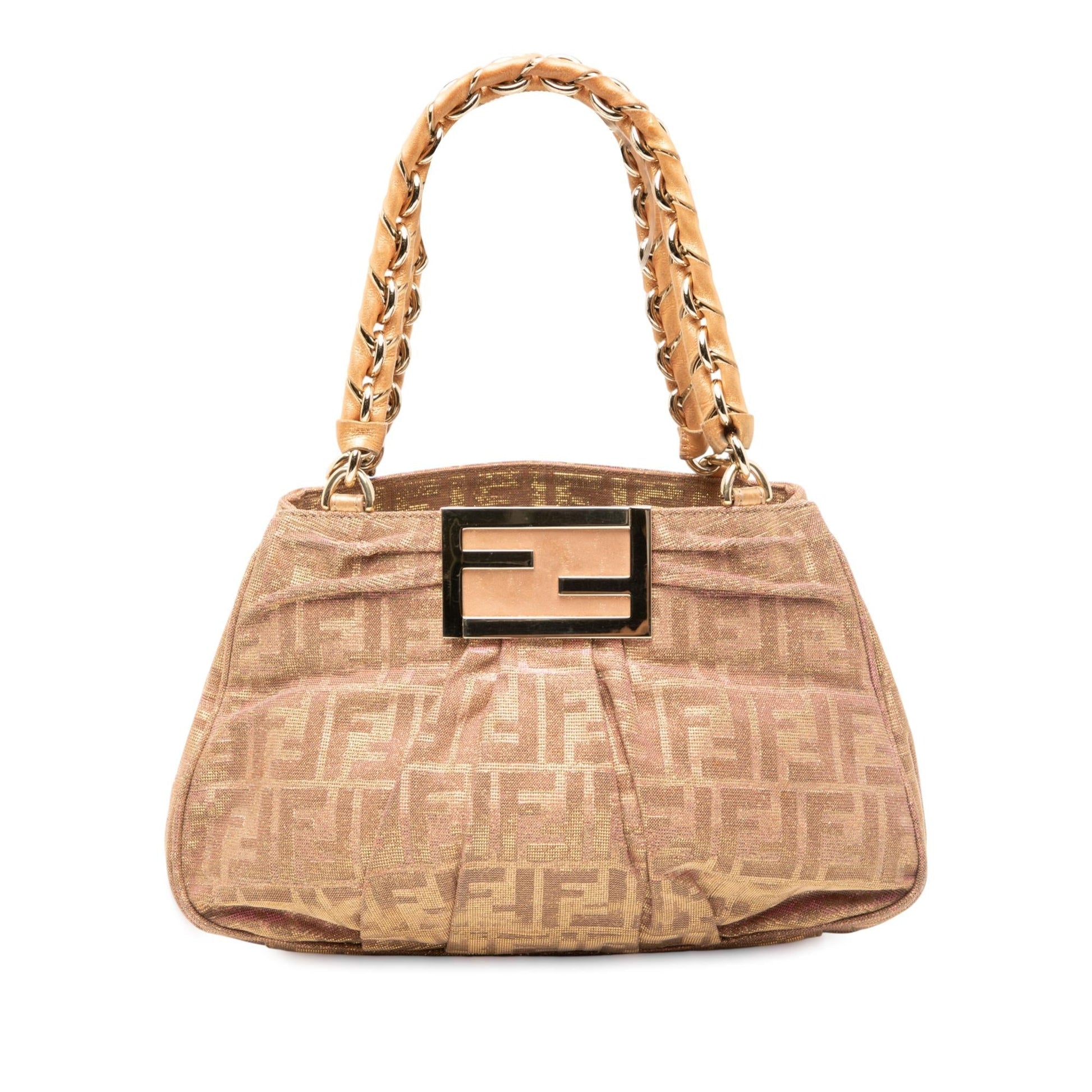 Fendi Zucca Metallic Lurex Mia Tote Small Chain Tote Bag