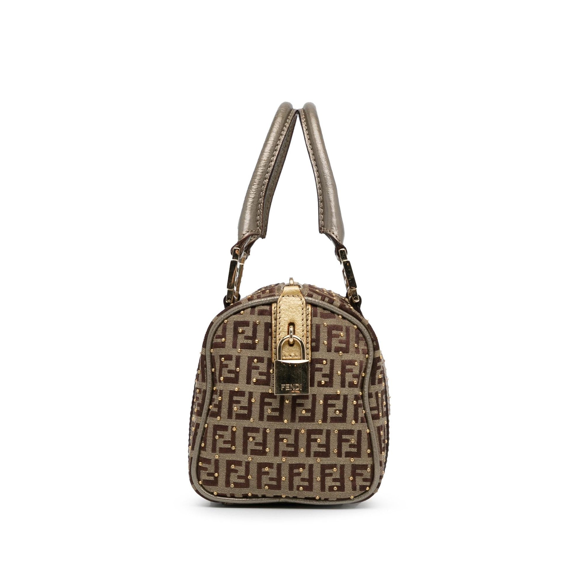 Fendi Studded Zucchino Boston Bag Shg Q9Lttm Satchel Bag