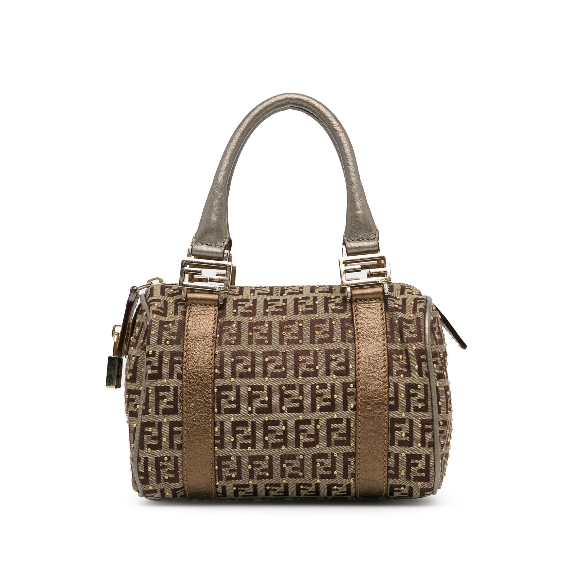 Fendi Studded Zucchino Boston Bag Shg Q9Lttm Satchel Bag