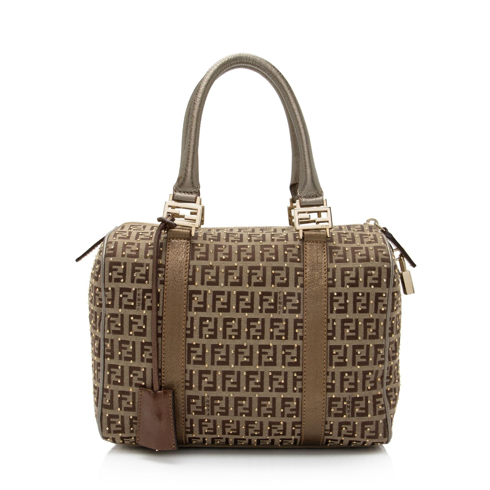 Fendi Studded Zucchino Boston Bag Shf Daoouf Leather Small Satchel Bag