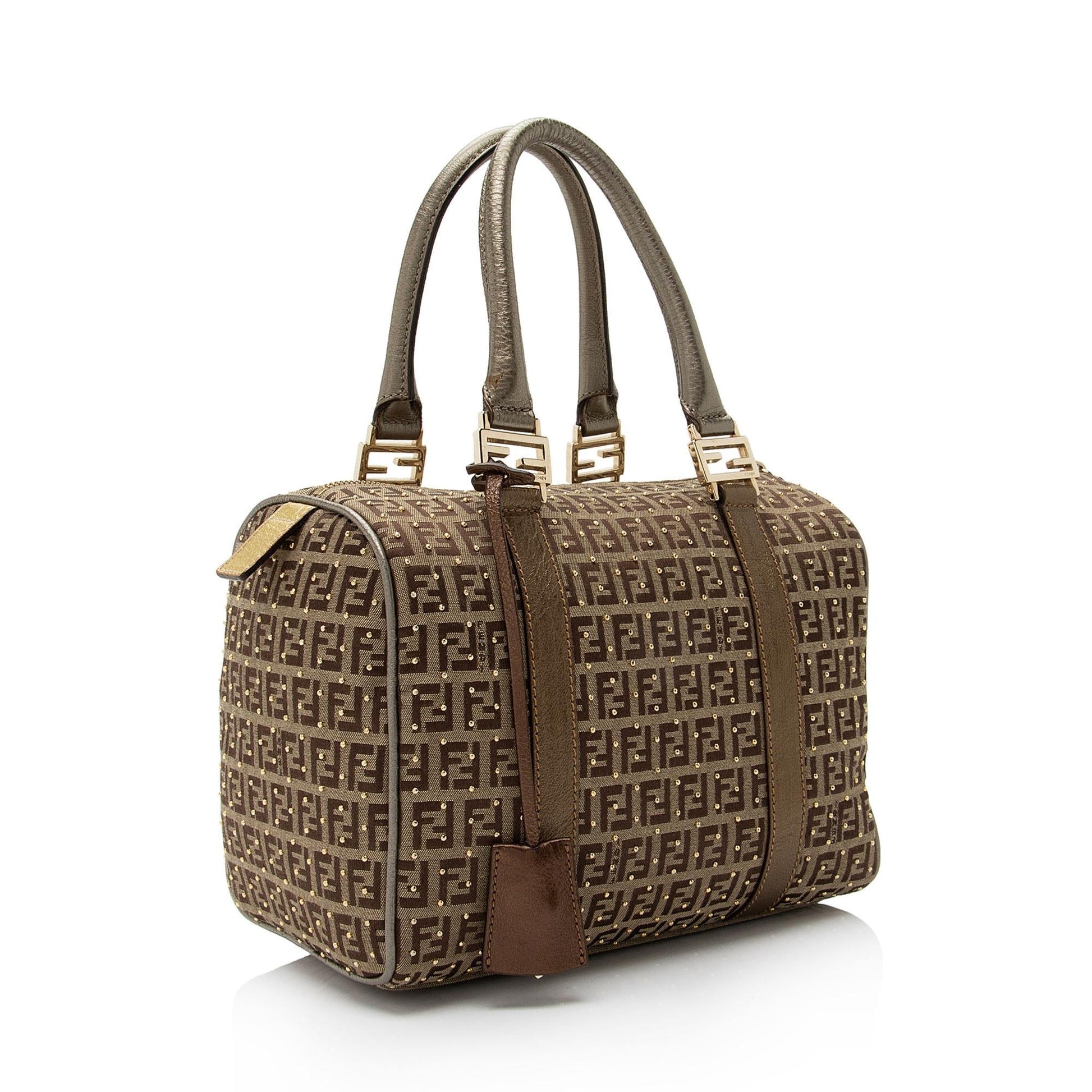 Fendi Studded Zucchino Boston Bag Shf Daoouf Leather Small Satchel Bag