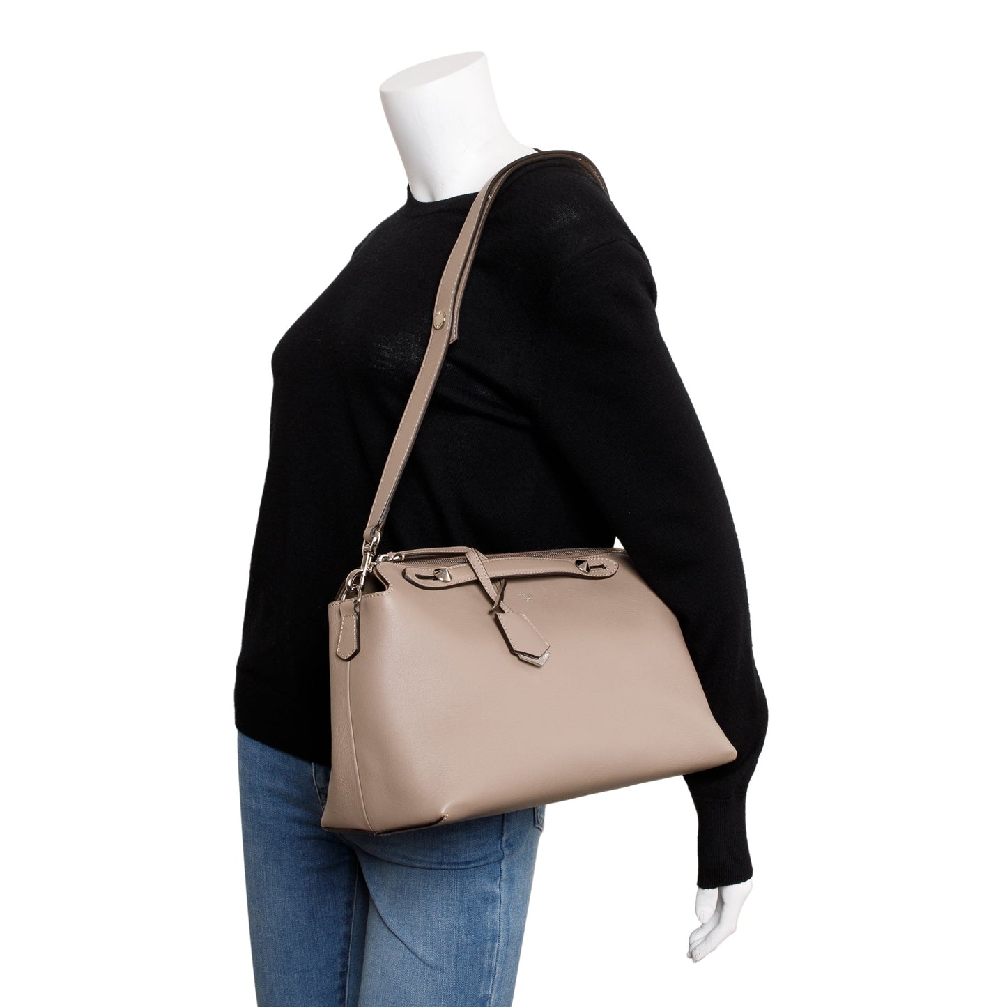 Fendi Taupe Calfskin By The Way Handle Bag Leather Large Travel Bag