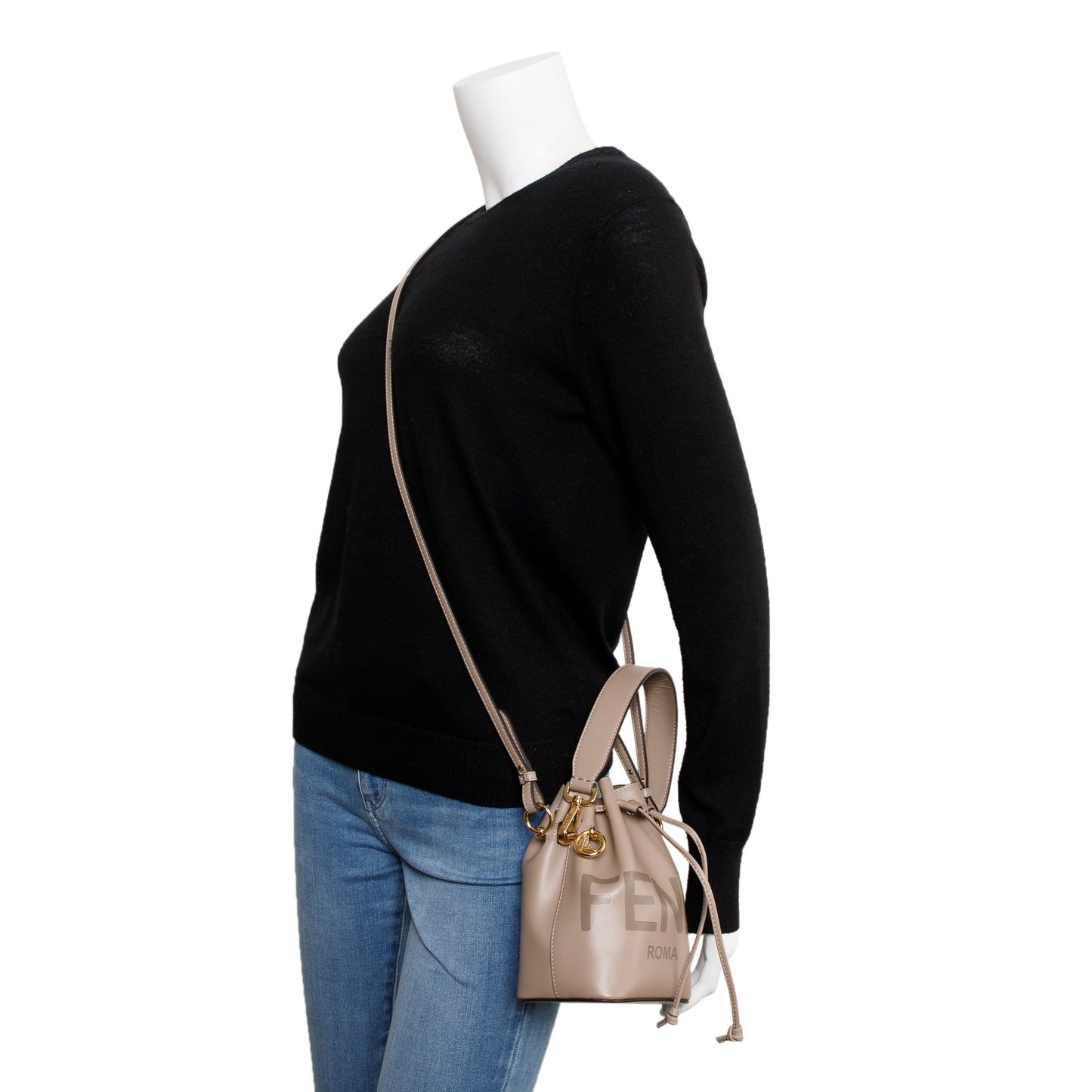 Fendi Taupe Calskin Mon Tresor Bag Leather Mini Bucket Bag