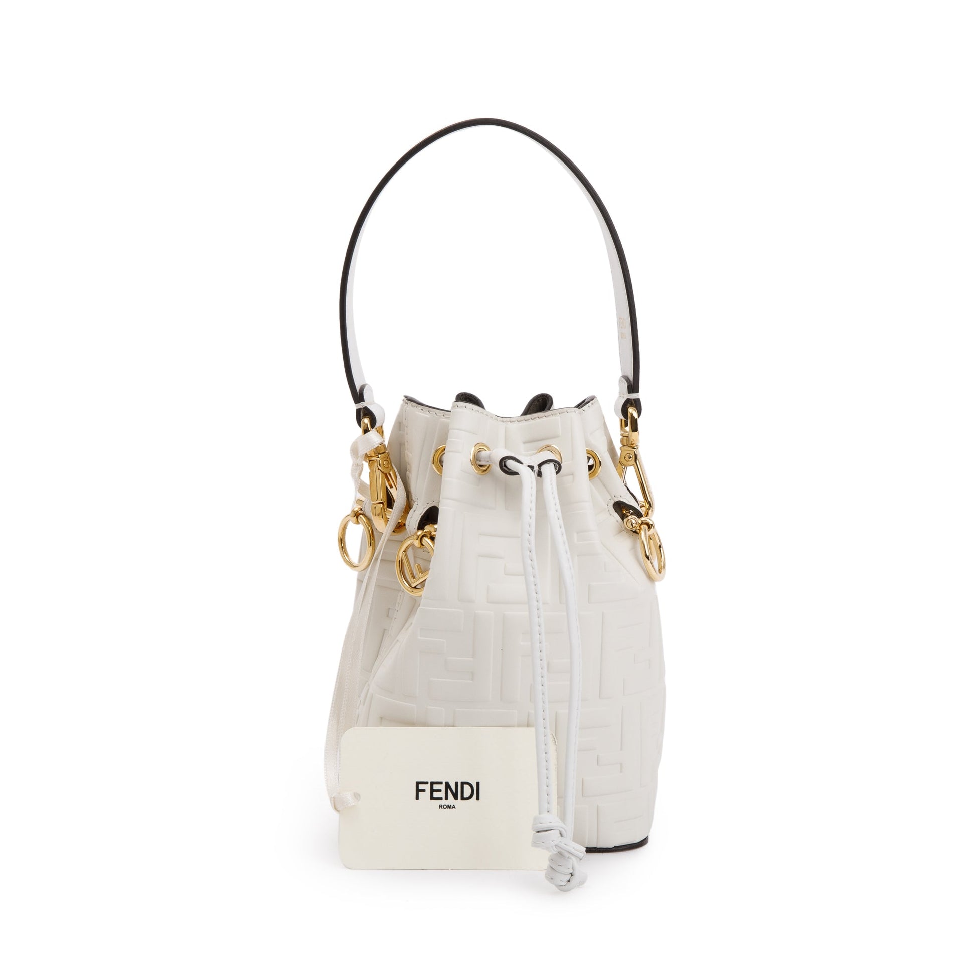 Fendi Ff Embossed Calfskin Mon Tresor Bucket Bag Leather White