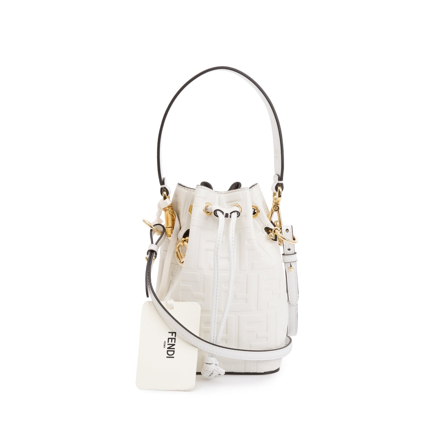Fendi Ff Embossed Calfskin Mon Tresor Bucket Bag Leather White