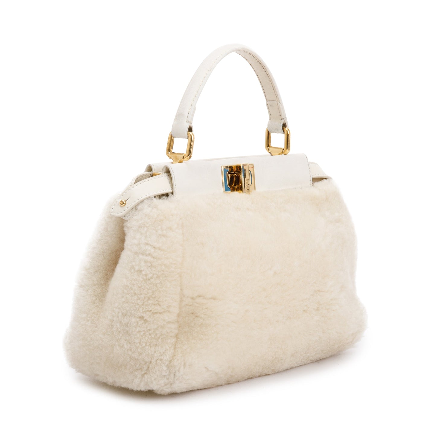 Fendi Shearling Peekaboo Handle Bag White Mini Travel Bag