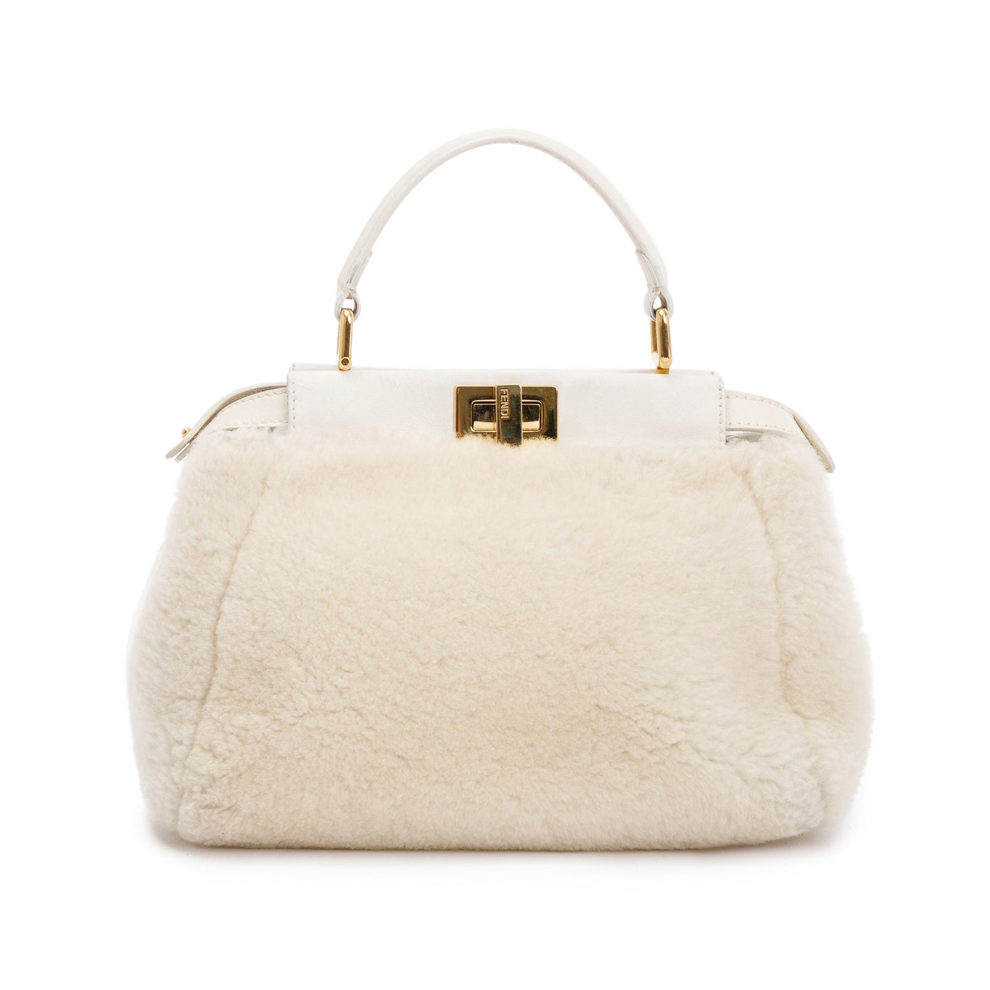 Fendi Shearling Peekaboo Handle Bag White Mini Travel Bag