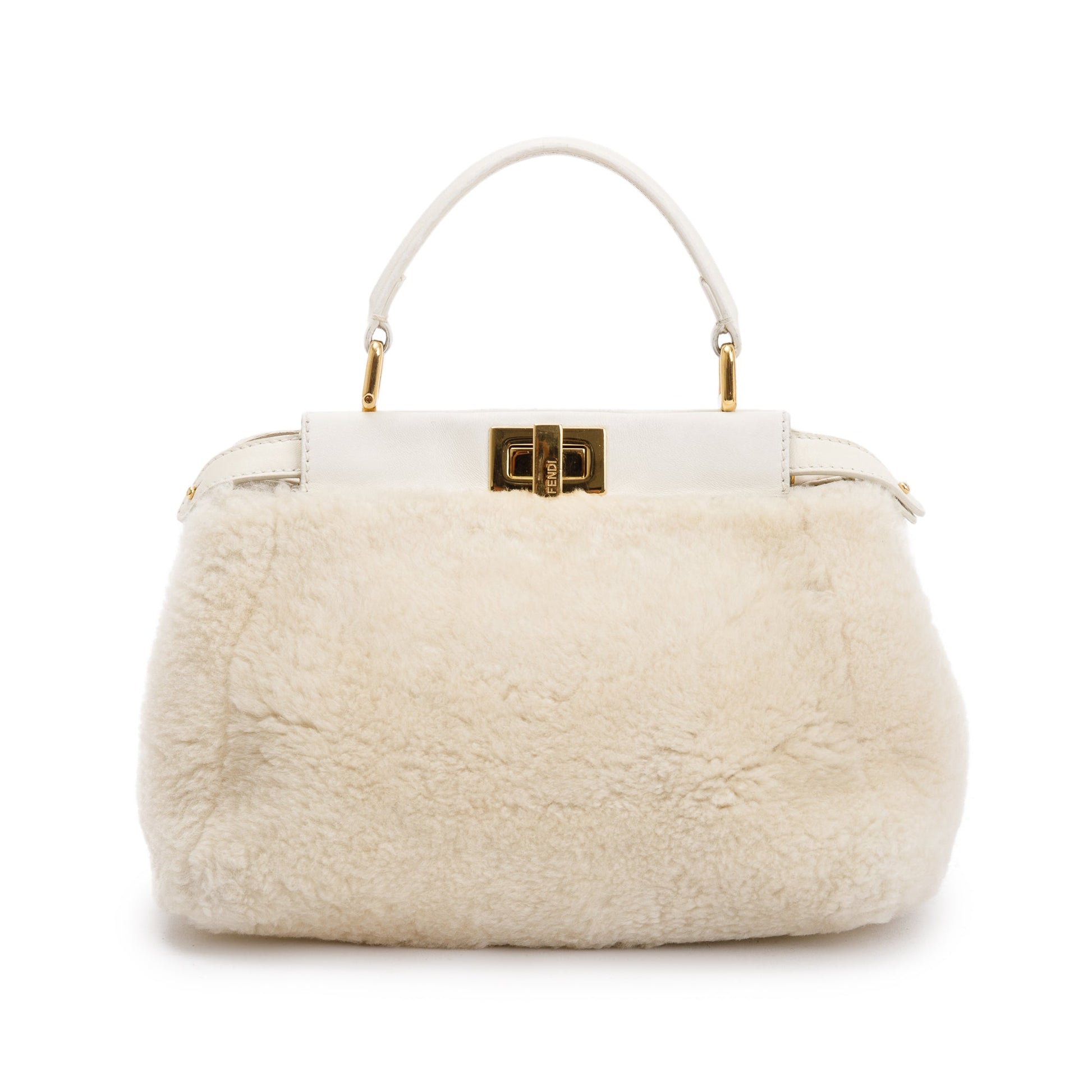 Fendi Shearling Peekaboo Handle Bag White Mini Travel Bag