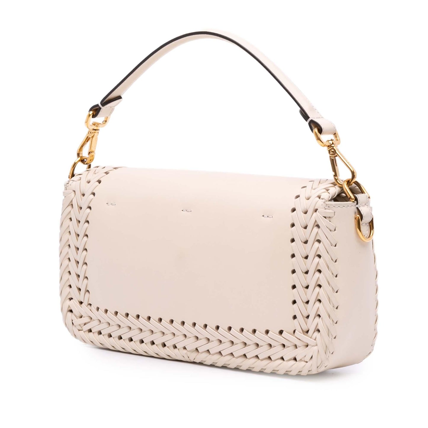 Fendi Calfskin King Ceylon Baguette Satchel Vitello Woven Satchel Bag