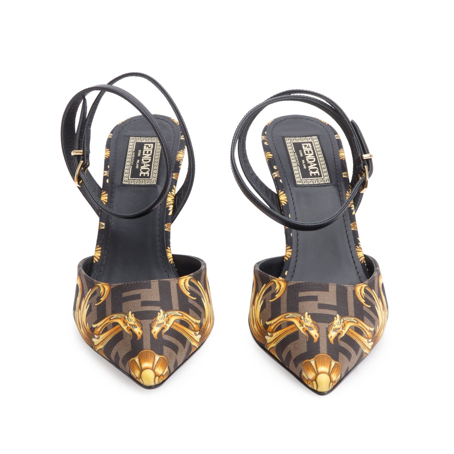 Fendi Versace Printed Fendace Slingback Pumps Size Travel Canvas Brown Shoes
