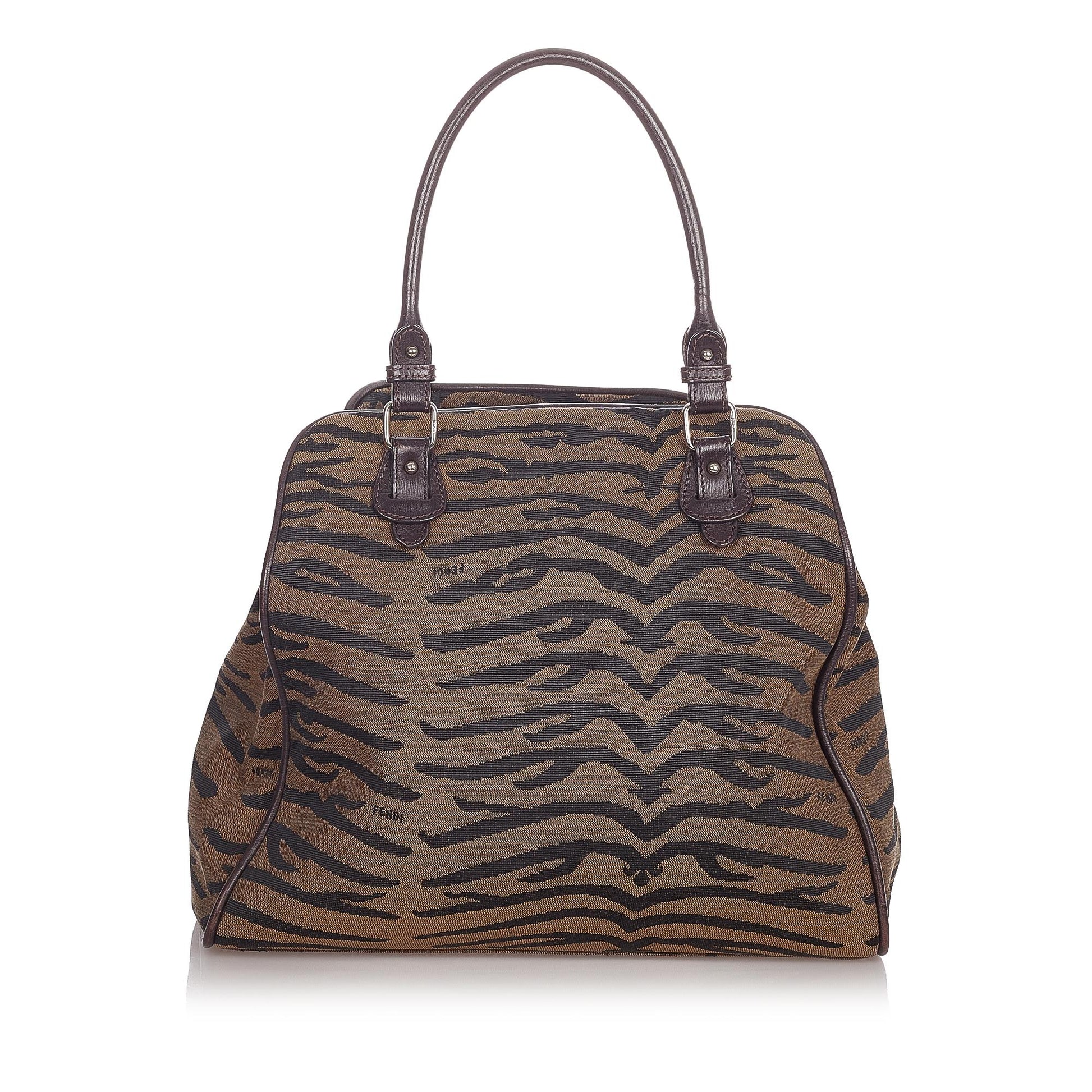 Fendi Zebra Print Handbag Shg Canvas Satchel Bag