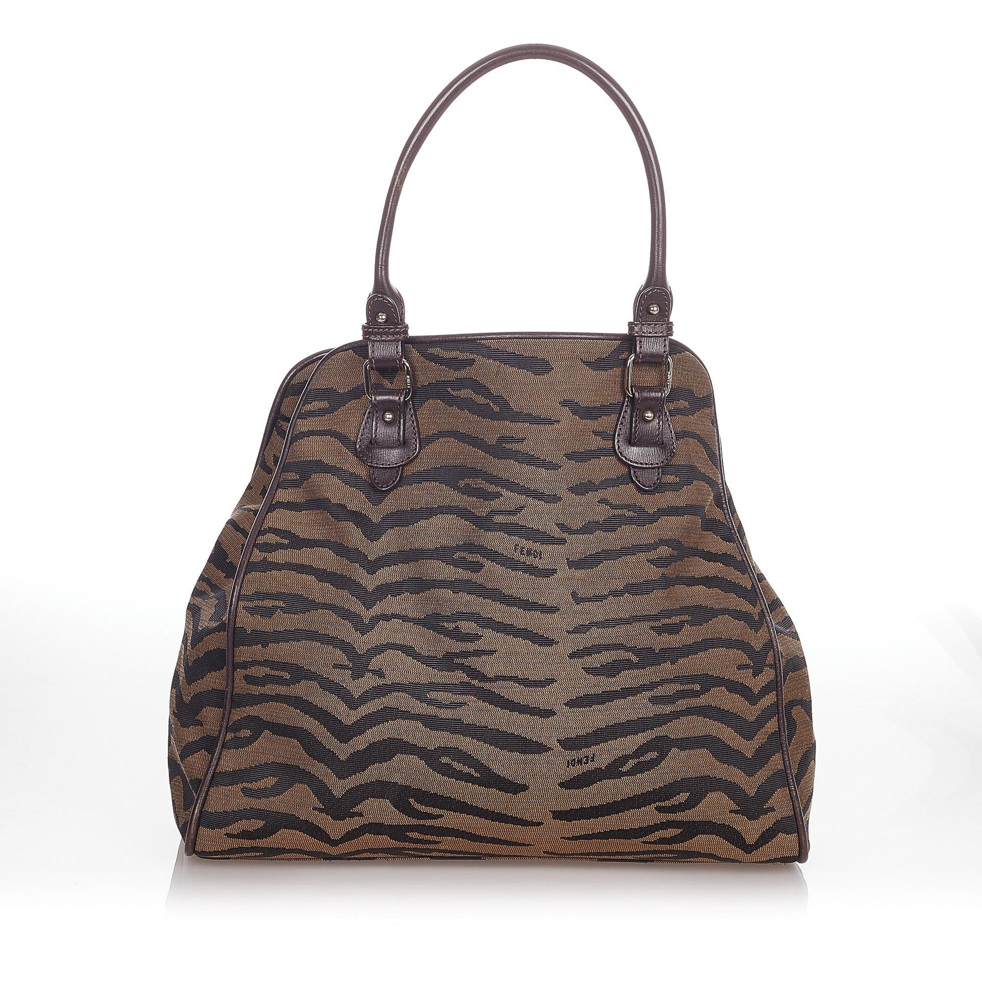 Fendi Zebra Print Handbag Shg Canvas Satchel Bag
