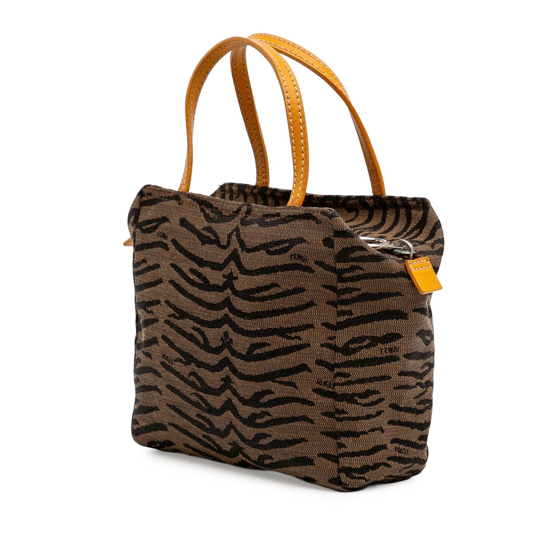 Fendi Zebra Print Handbag Canvas Satchel Bag Print Canvas Handbag