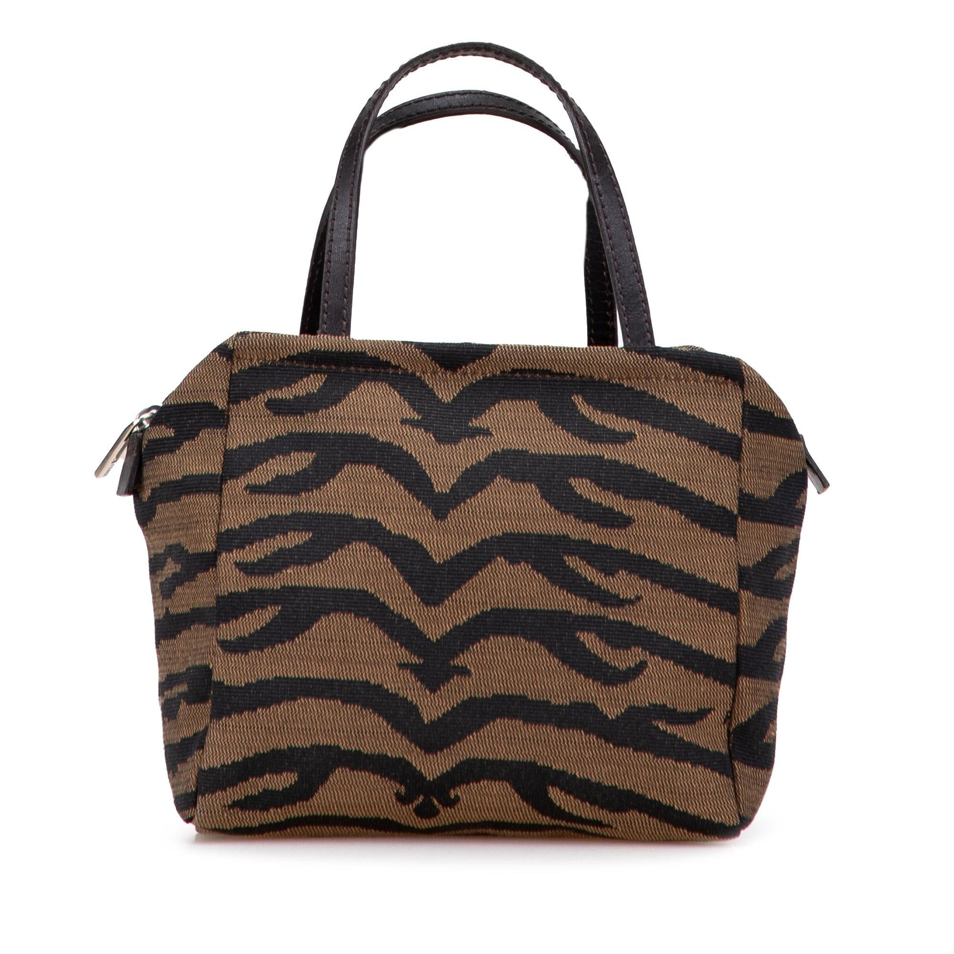 Fendi Zebra Print Handbag Canvas Satchel Bag