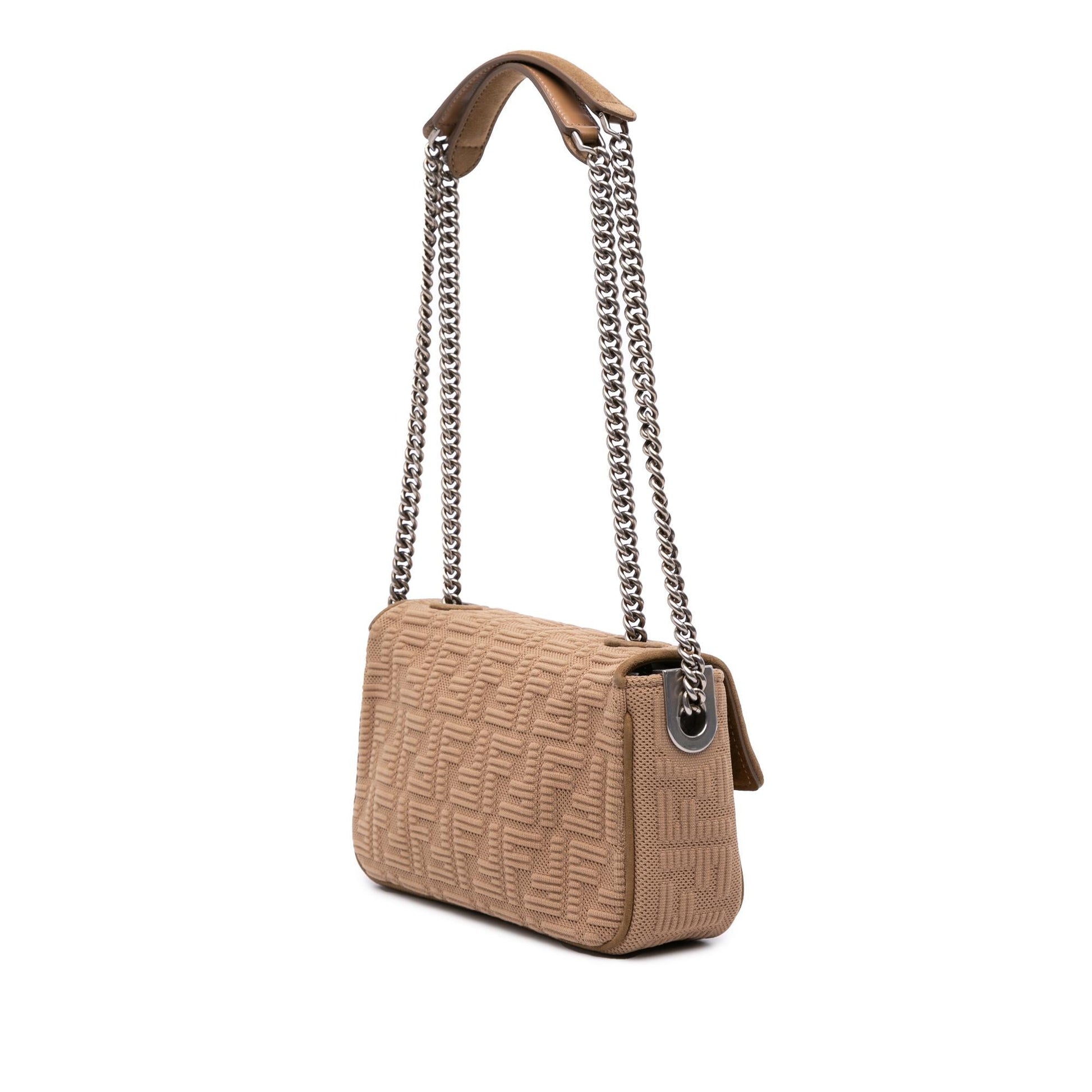 Fendi Zucca Midi Baguette Satchel Bag Canvas Chain