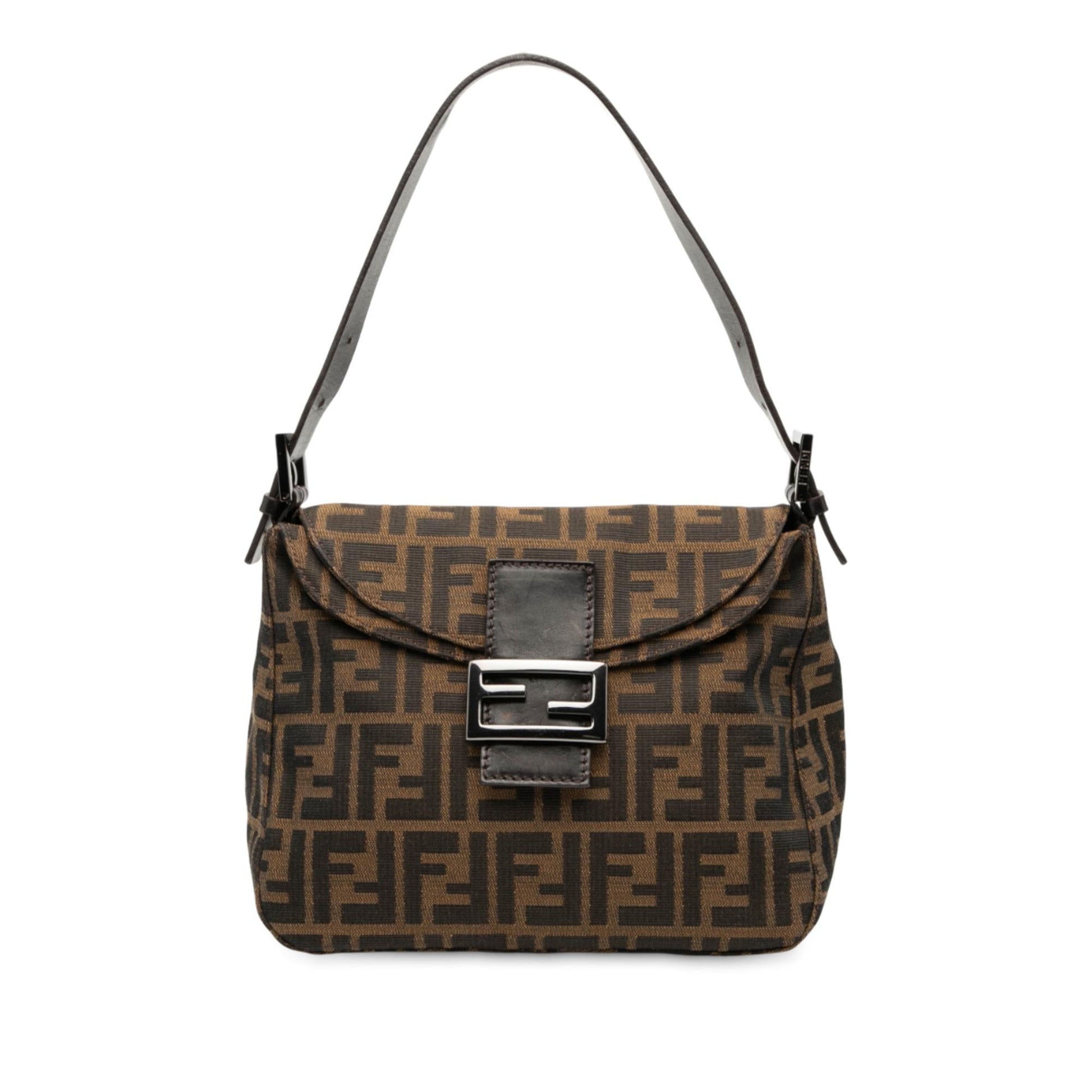 Fendi Zucca Double Mamma Shoulder Bag Canvas Flap