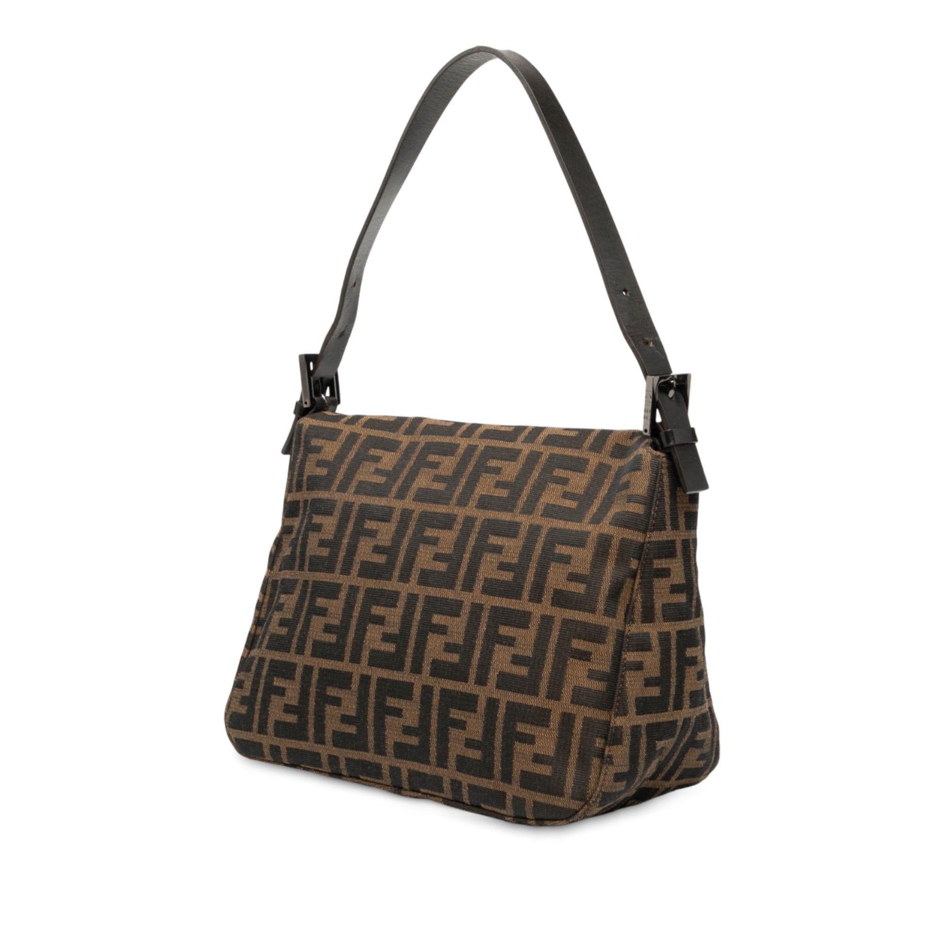 Fendi Zucca Double Mamma Shoulder Bag Canvas Flap