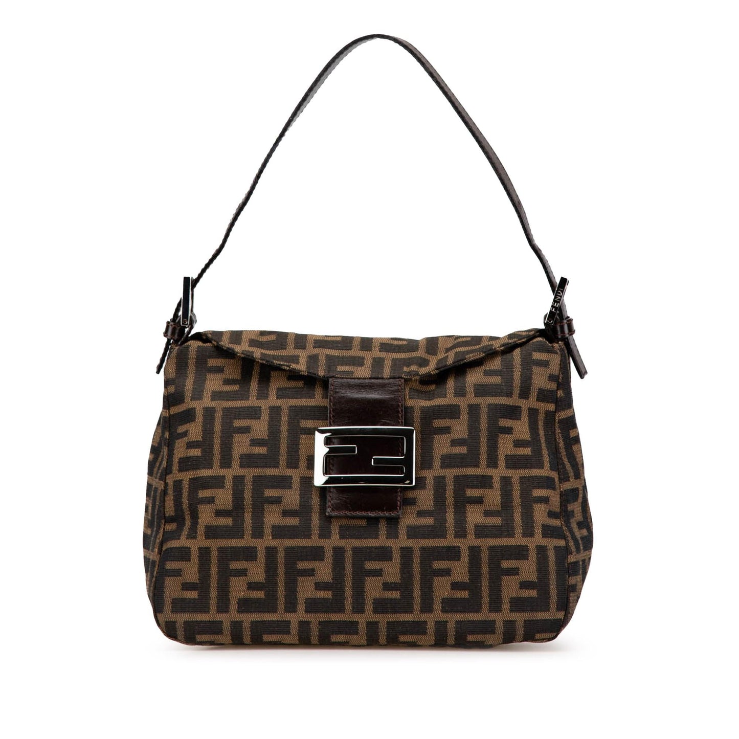Fendi Zucca Double Shoulder Bag Canvas Flap