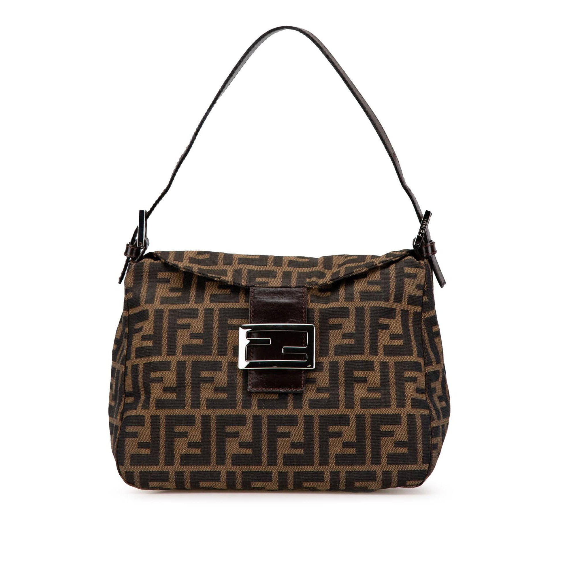 Fendi Zucca Double Shoulder Bag Canvas Flap