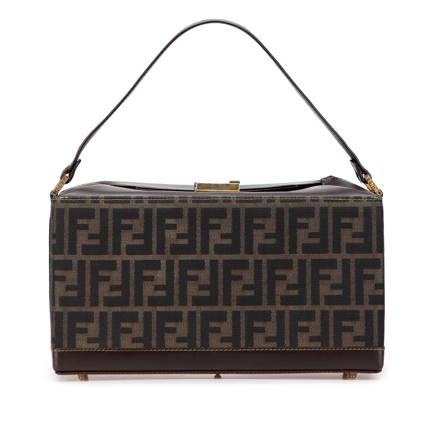 Fendi Zucca Push Lock Box Handbag Canvas Satchel Bag