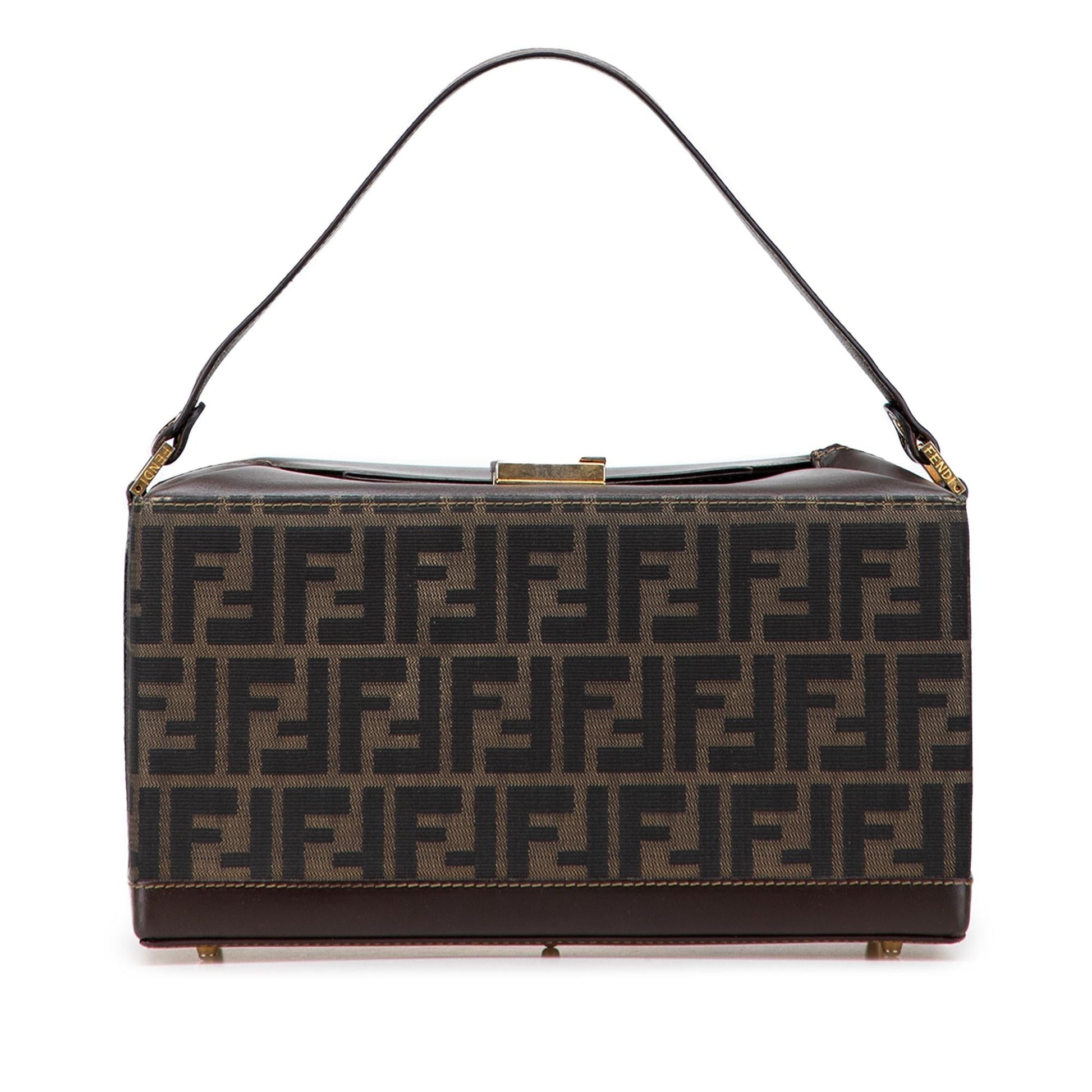 Fendi Zucca Push Lock Box Handbag Canvas Satchel Bag