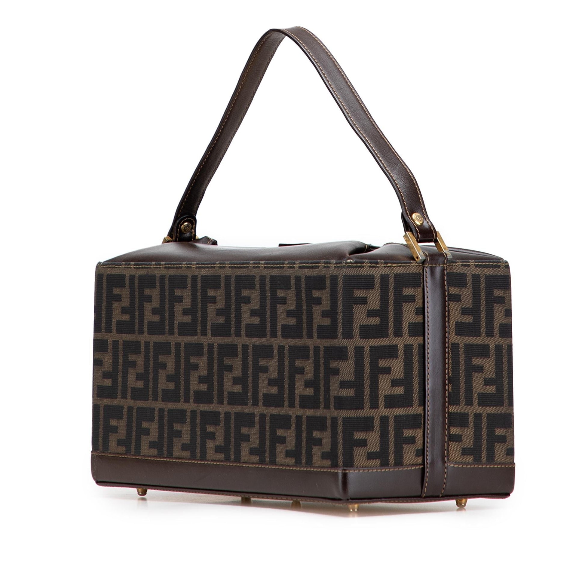 Fendi Zucca Push Lock Box Handbag Canvas Satchel Bag