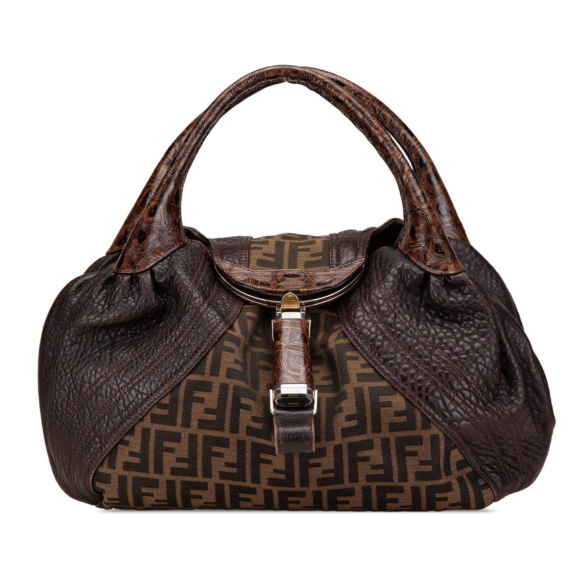 Fendi Zucca Spy Handbag Canvas Satchel Bag