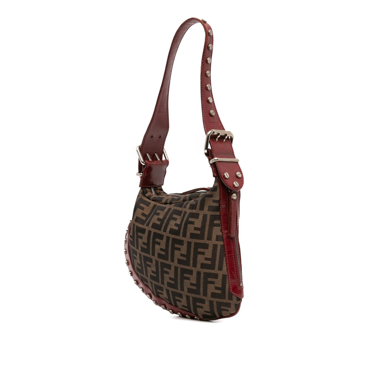 Fendi Zucca Studded Oyster Hobo Canvas Shoulder Bag